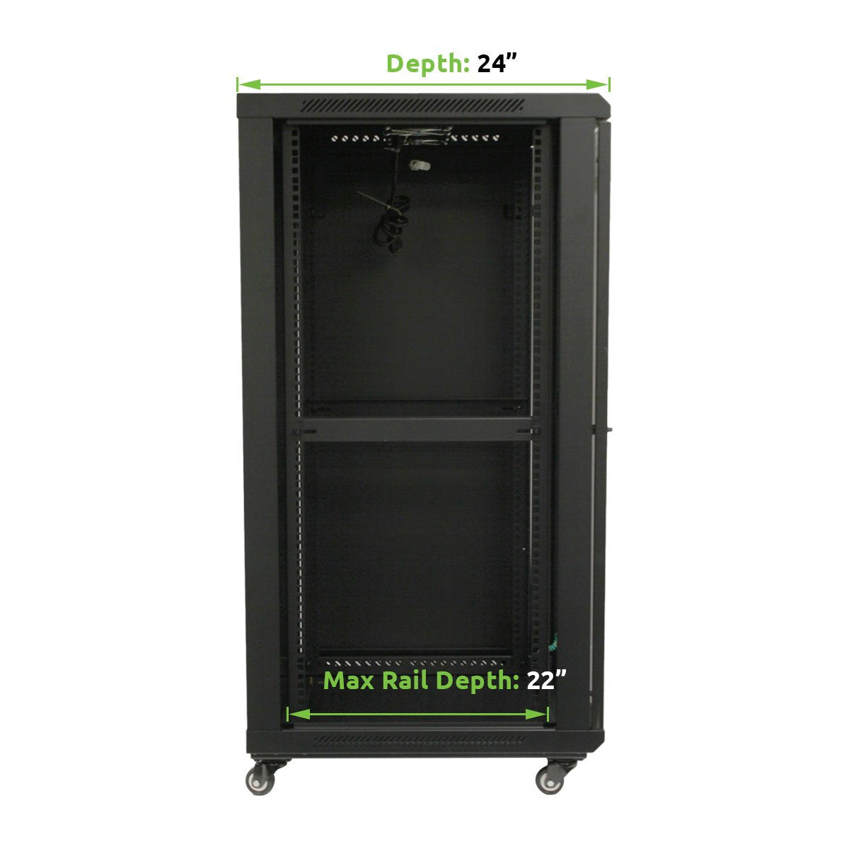 Navepoint 22U Server Rack Enclosure With Shelves, Caster Wheels, 2 Fans, Locking Glass Door, Removable Side Panels   22U Network
