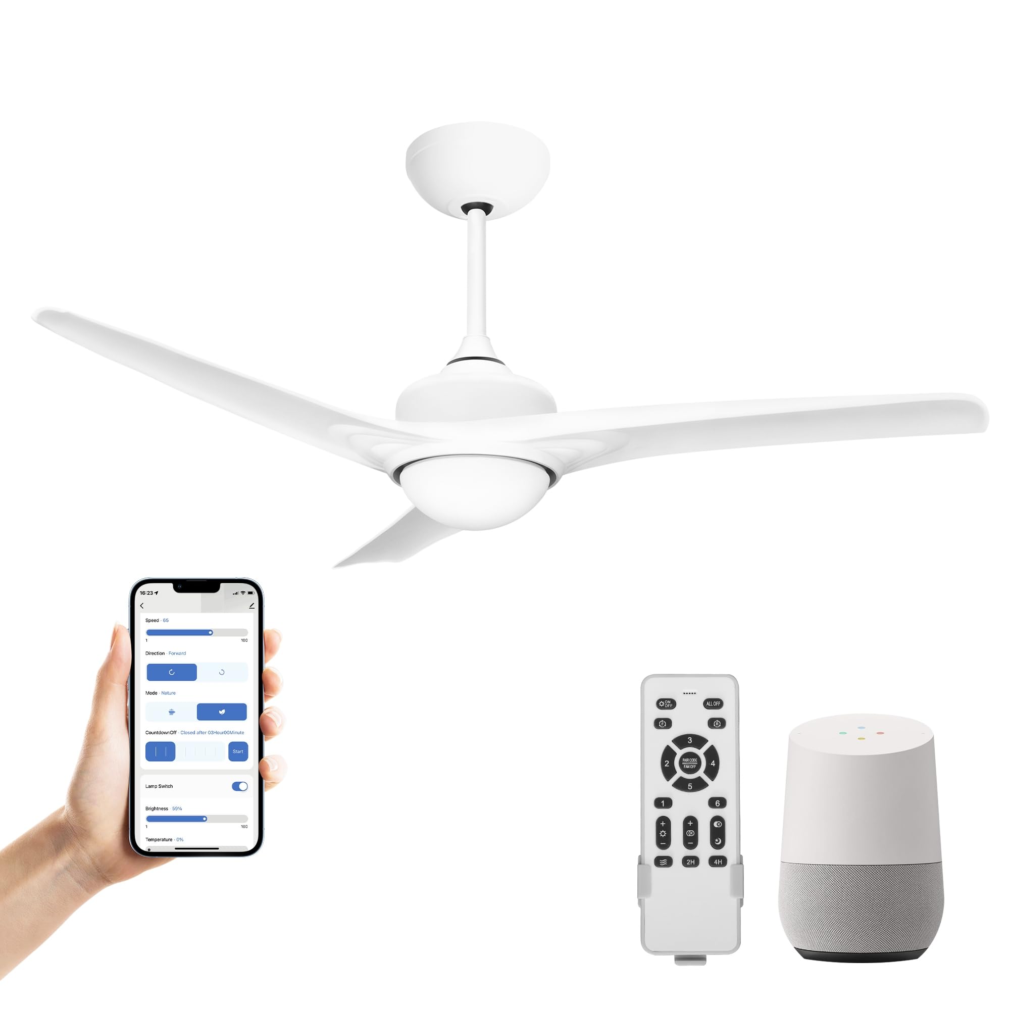 LUMOLITE 52 Smart Ceiling Fan with Dimmable LED Light,Remote/APP/Alexa Control, Noiseless 6 Speeds &Stepless Color Tones,3 Rever