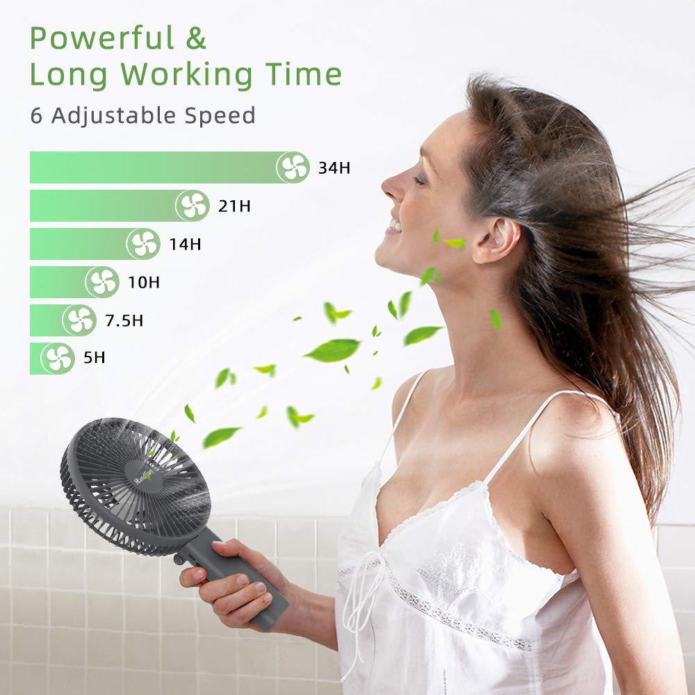 Handfan 6 Inch Handheld Fan 4000Mah Battery Operated Fan 6 Settings Personal Desktop Fan With 5 34H Working Time Removable Base