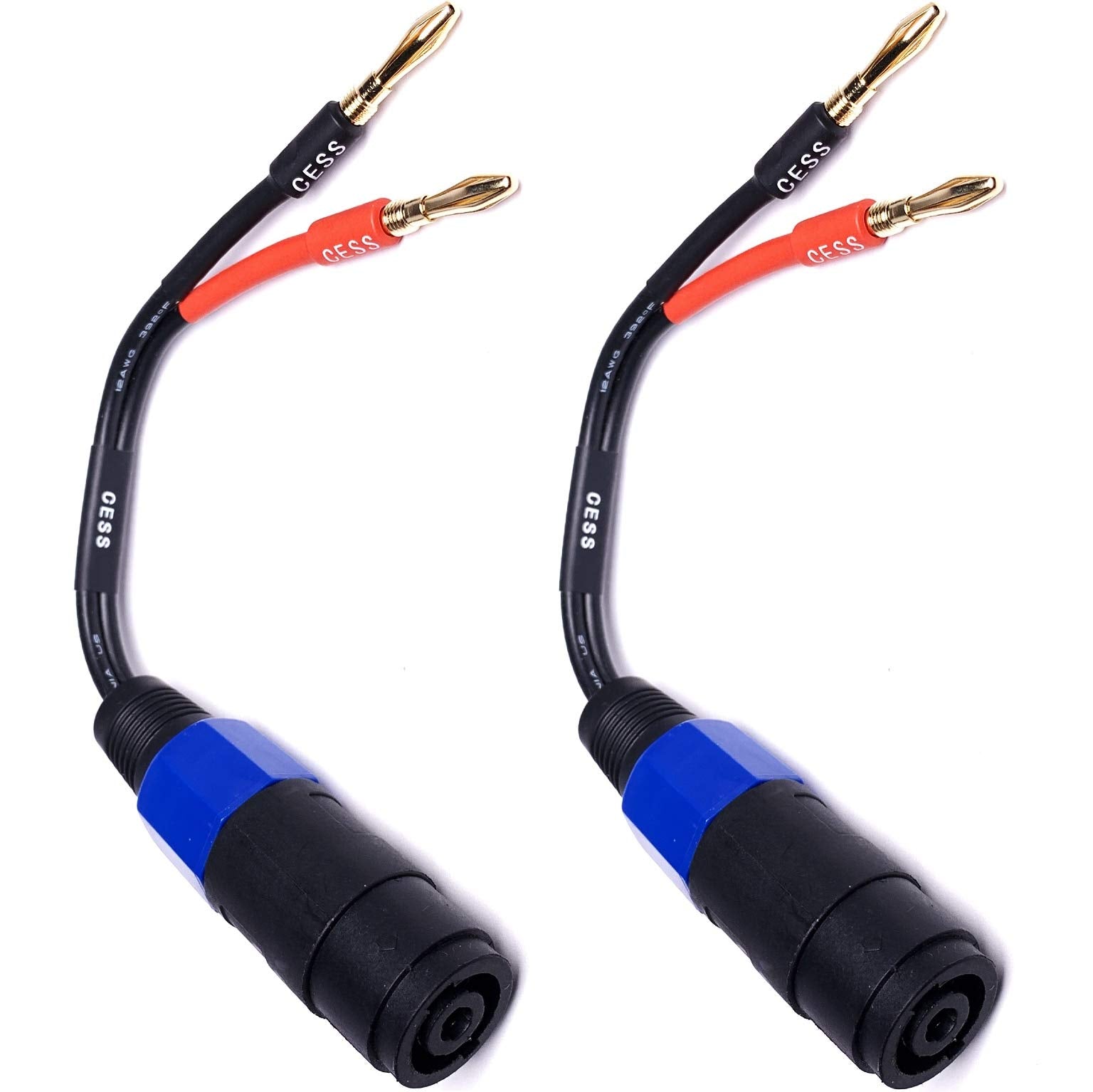 Cncess Cess 004 Banana Plug To Female Speakon Speaker Adapter Cable 12Awg   2 Pack (4Mm Banana)