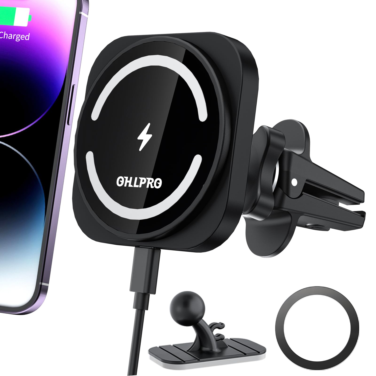 Ohlpro Magnetic Wireless Car Charger For Magsafe Car Mount Iphone 15/14/13/12 Pro Max Mini,15W Fast Charging Phone Holder Car Ai