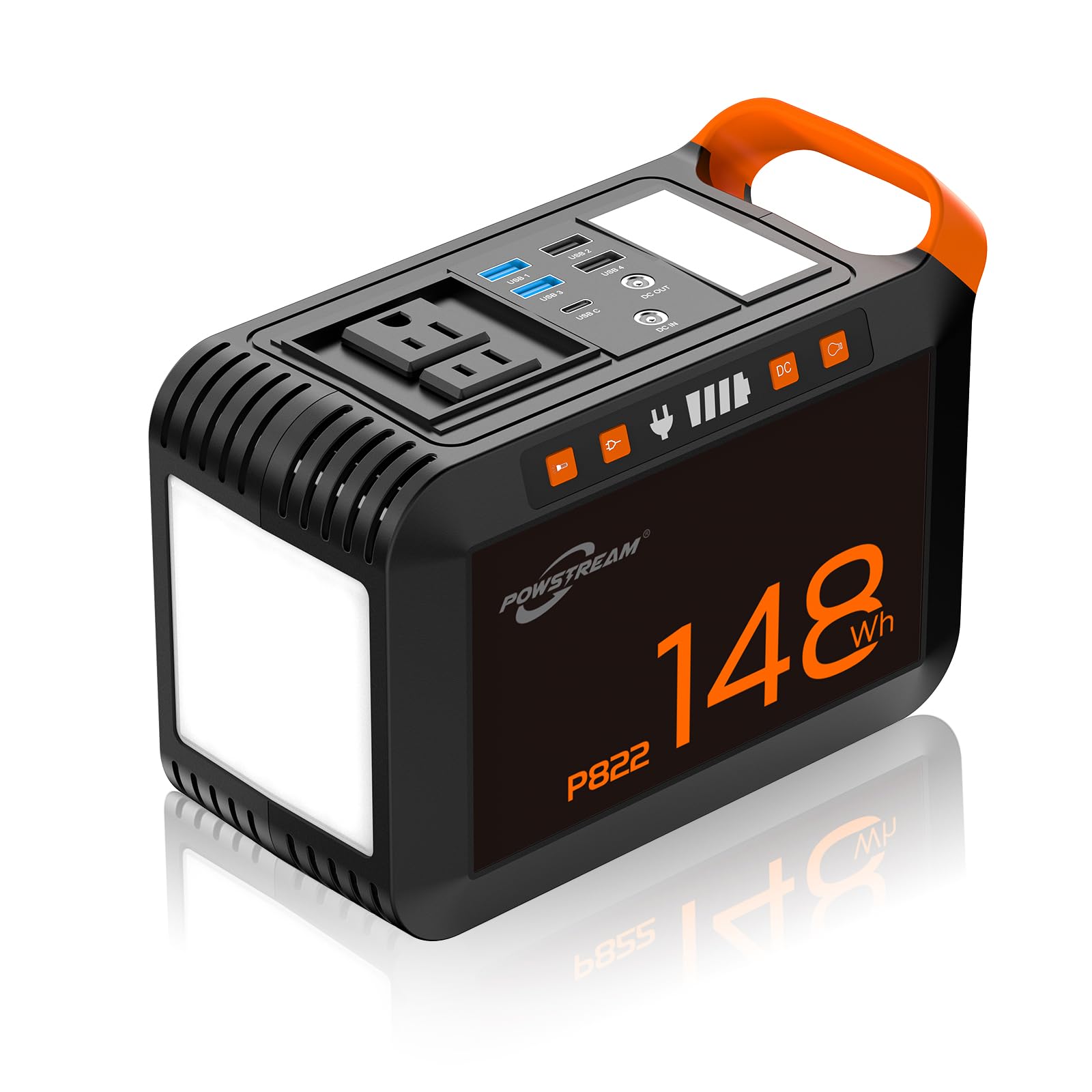 POWSTREAM-200W-Portable-Power-Station-Outdoor-Emergency - 148Wh Camping Solar Generator Laptop with AC Outlet 110V DC, USB QC3.0