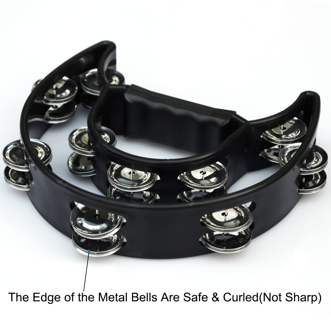 Bealuffe Tambourine Double Row Hand Held Percussion Tambourine With Metal Jingles For Ktv Party (Black)