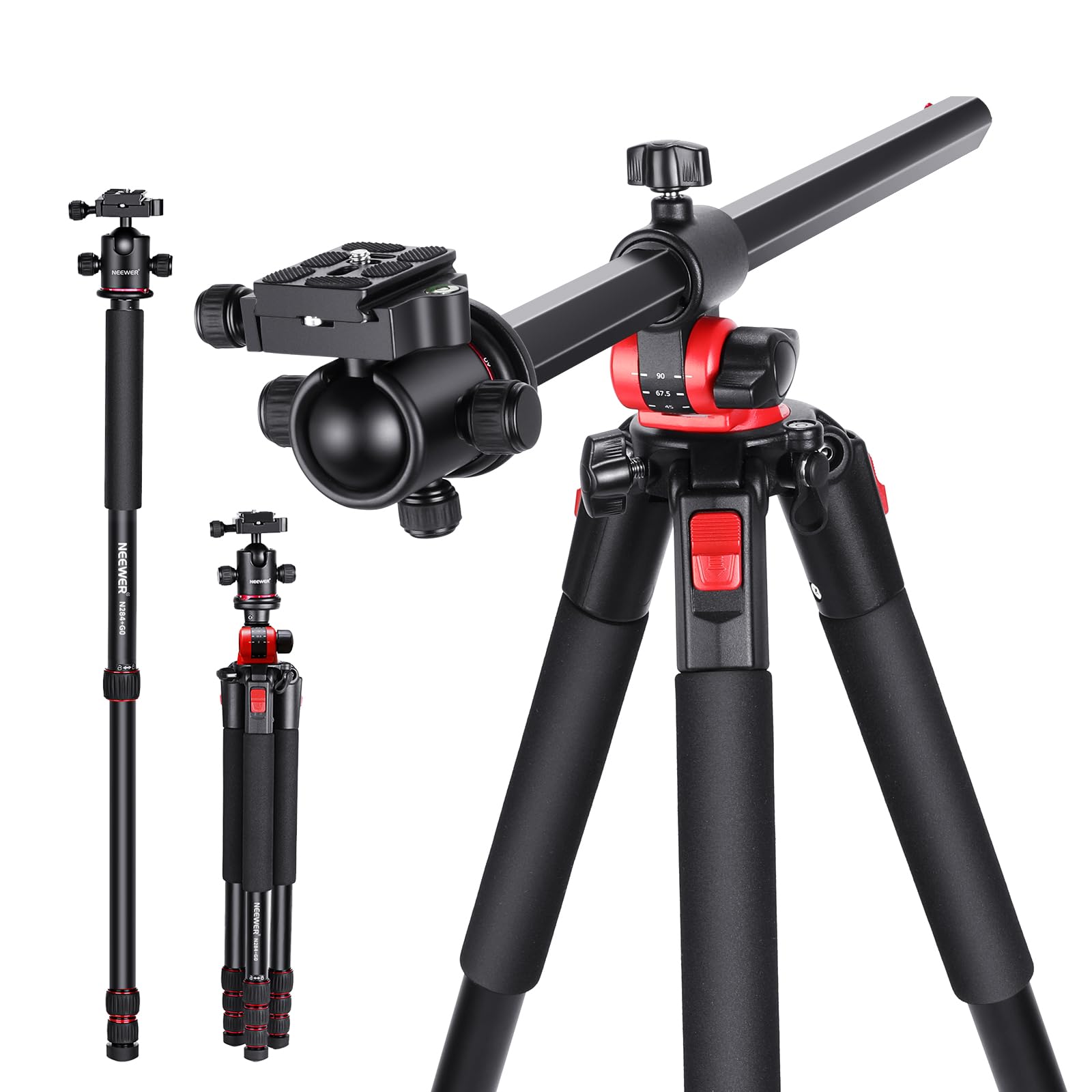 Neewer 72 Inch Camera Tripod Monopod With Center Column And Ball Head Aluminum, Arca Type Qr Plate, Bag, Horizontal Tripod Overh
