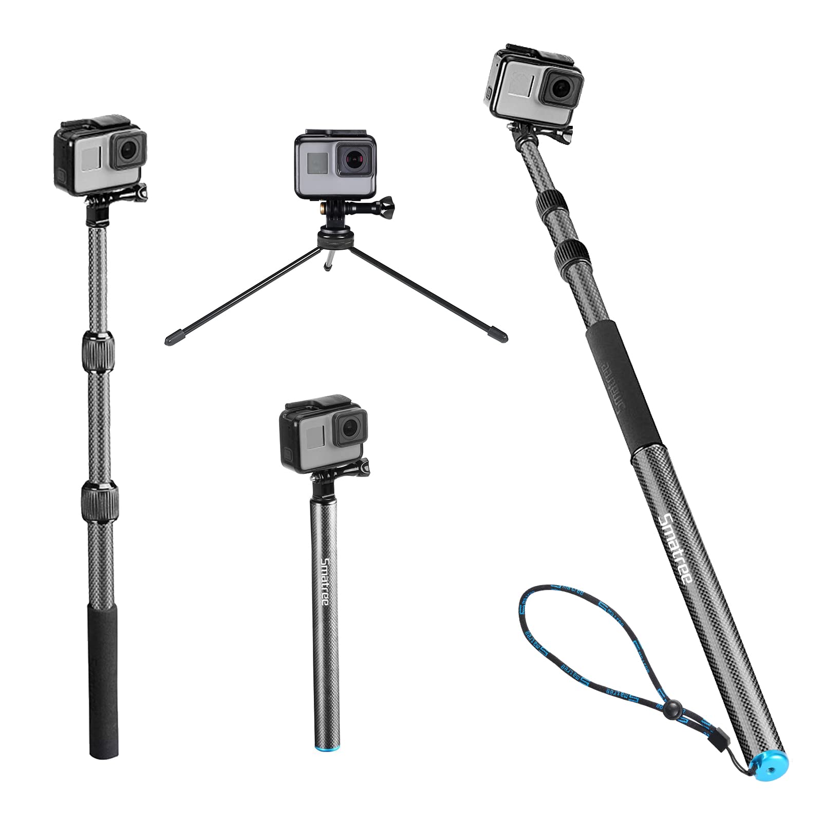 Smatree S3C Carbon Fiber Detachable Extendable Floating Pole With Tripod Stand Compatible For Gopro Hero 12/11/Max/Gopro Hero 10