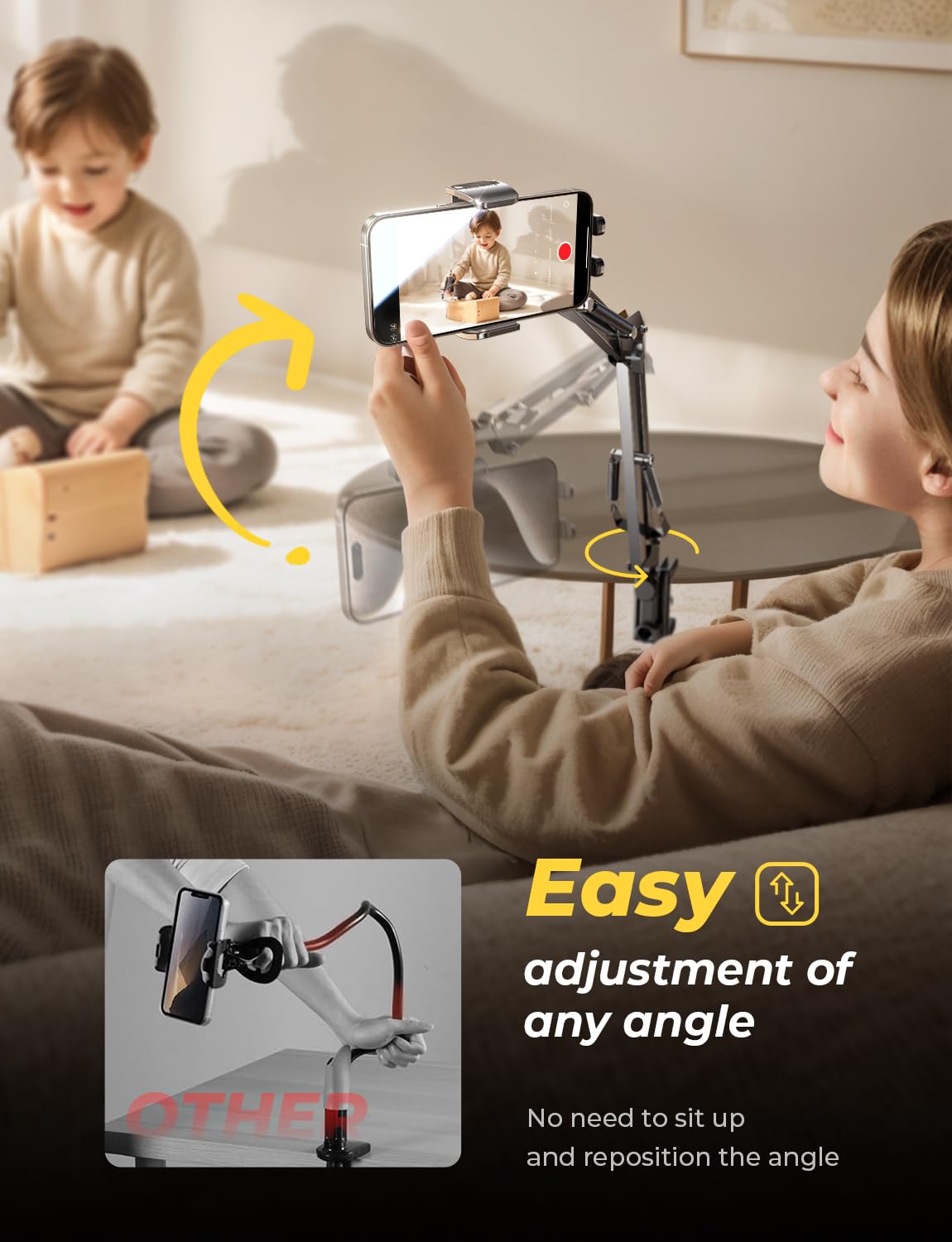 LISEN Gooseneck Phone Holder for Bed & Desk, Flexible Arm Clamp Stand, Black, Ideal for Filming & Recording, 3rd Upgrade Model