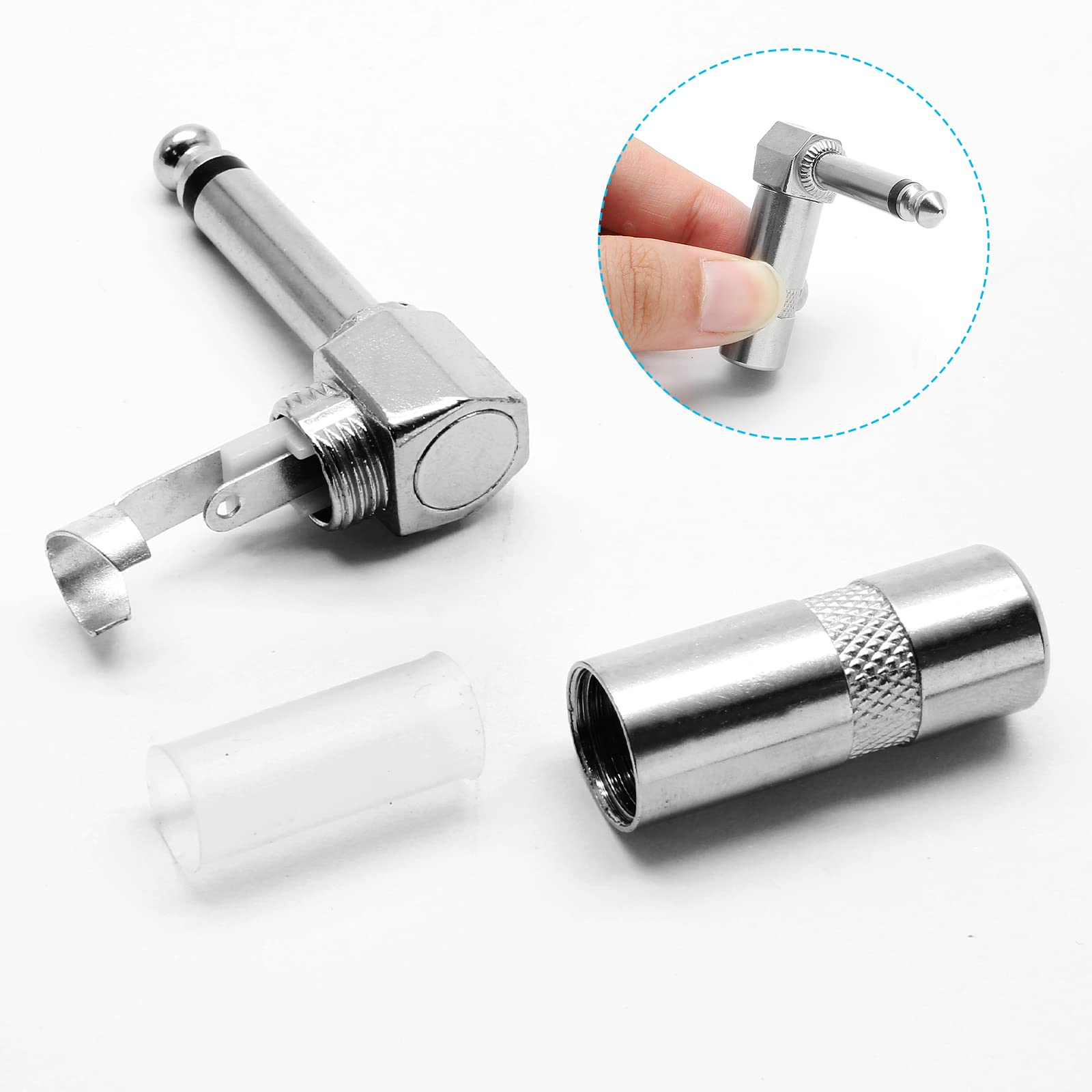 Aracombie Mono 1/4'' Right Angle Plugs 6.35Mm Audio Wire Connectors Video Adapter Guitar Speaker Plug Nickel Finish Right Angle