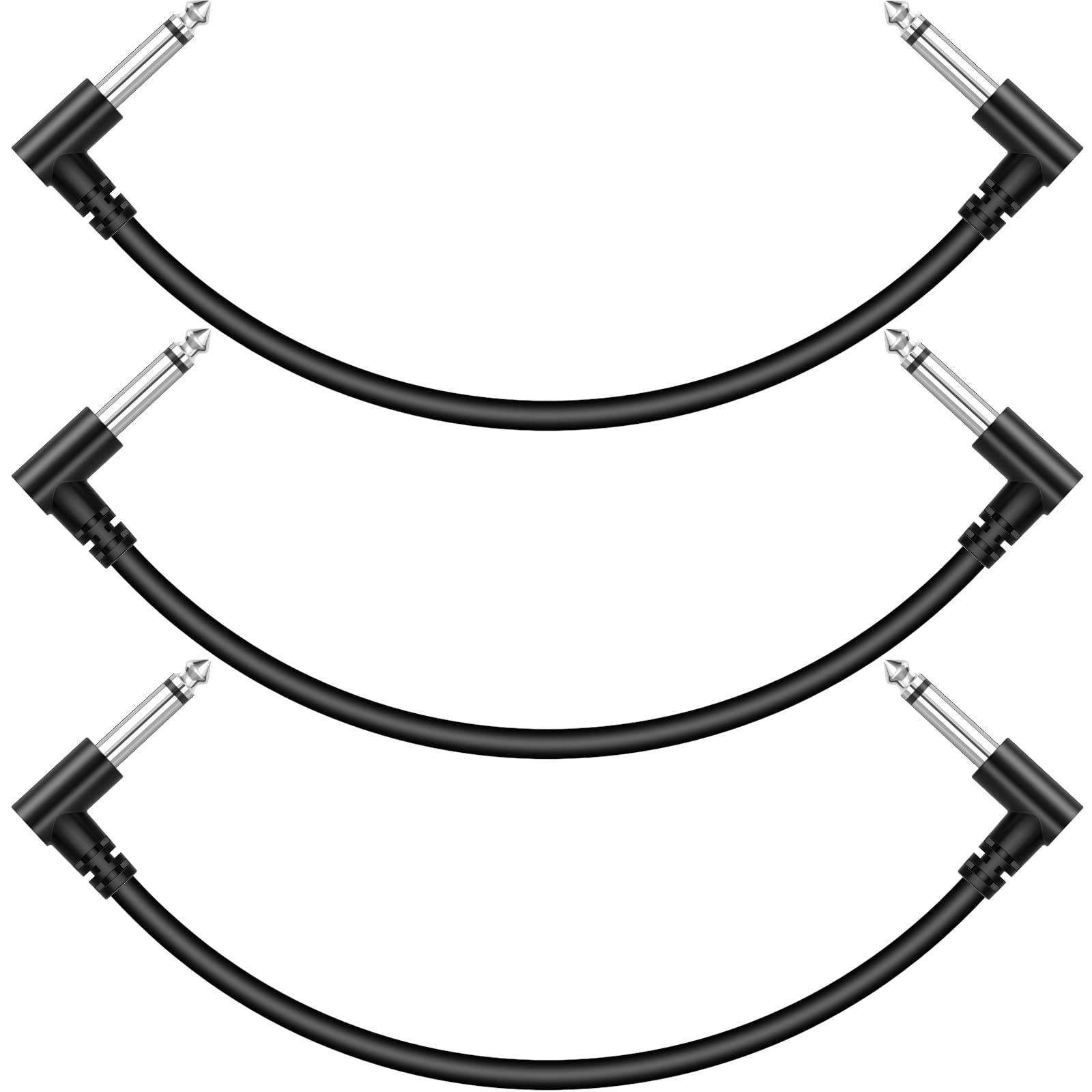 Sovvid 3 Pack 12 Inch Guitar Patch Cables, Black Guitar Pedal Cable Effect Cable Cord, 1/4'' Inch Ts Right Angle Guitar Patch Ca