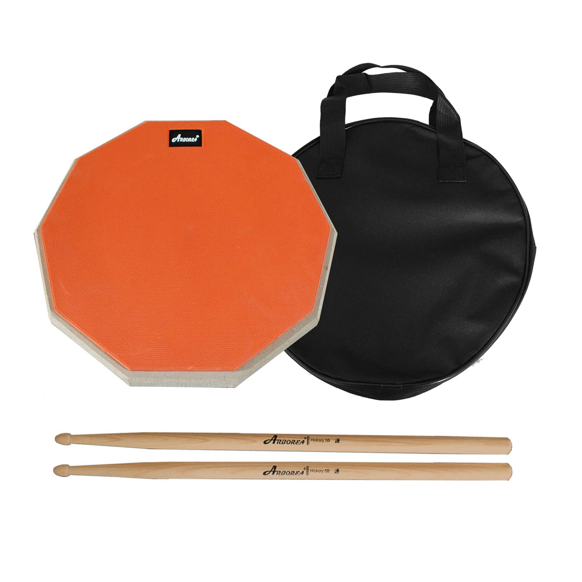 Bass Drum Practice Pad Kit For Drumming Drum Pad And Drum Sticks & Storage Bag Real Feel Drum Pads Practice2 Sided 12 Inch (Oran