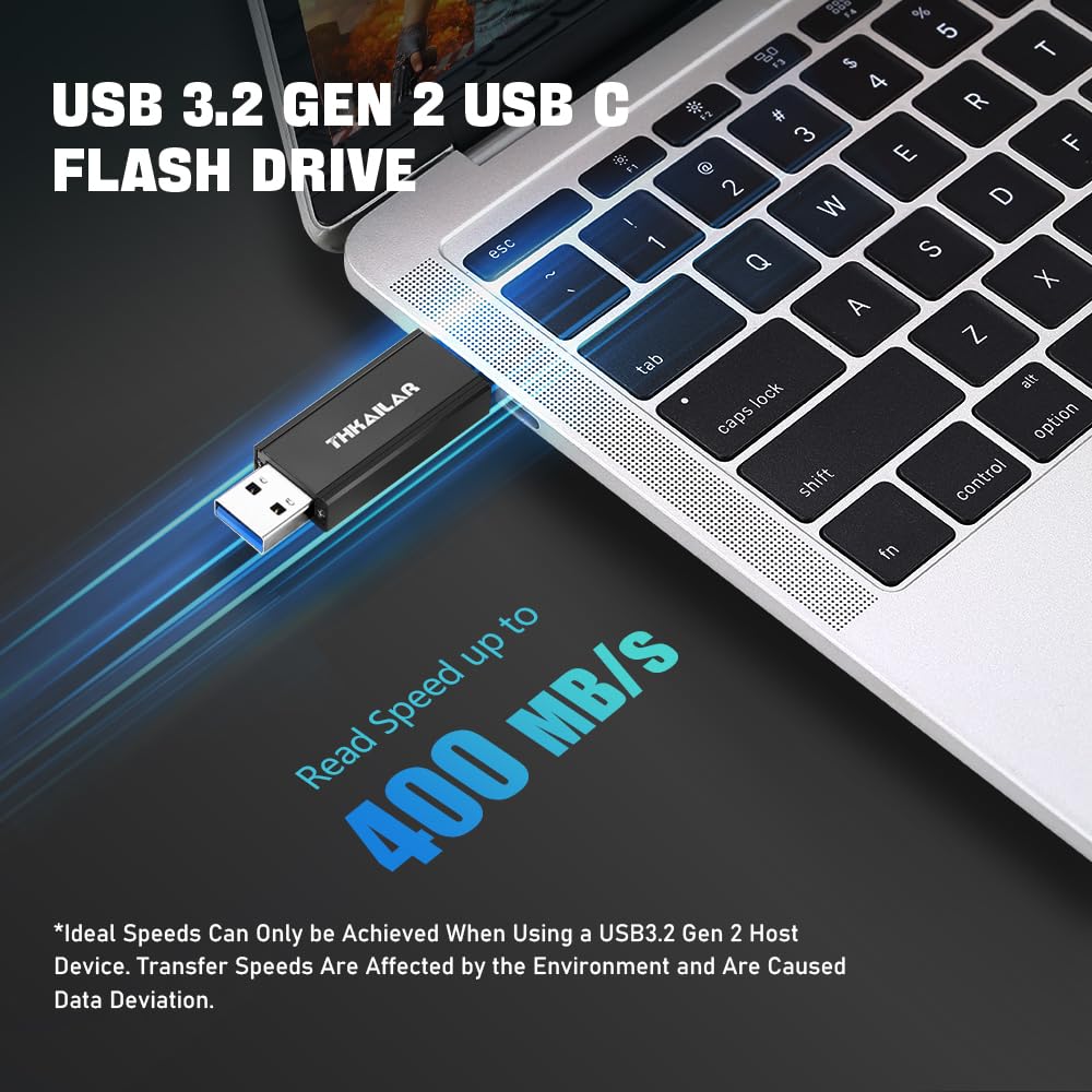 Thkailar Usb C Flash Drive 256Gb High Speed Up To 400Mb/S Read 2 In 1 Usb 3.2 Gen2, Usb C Thumb Drive Compatible With Android Ph