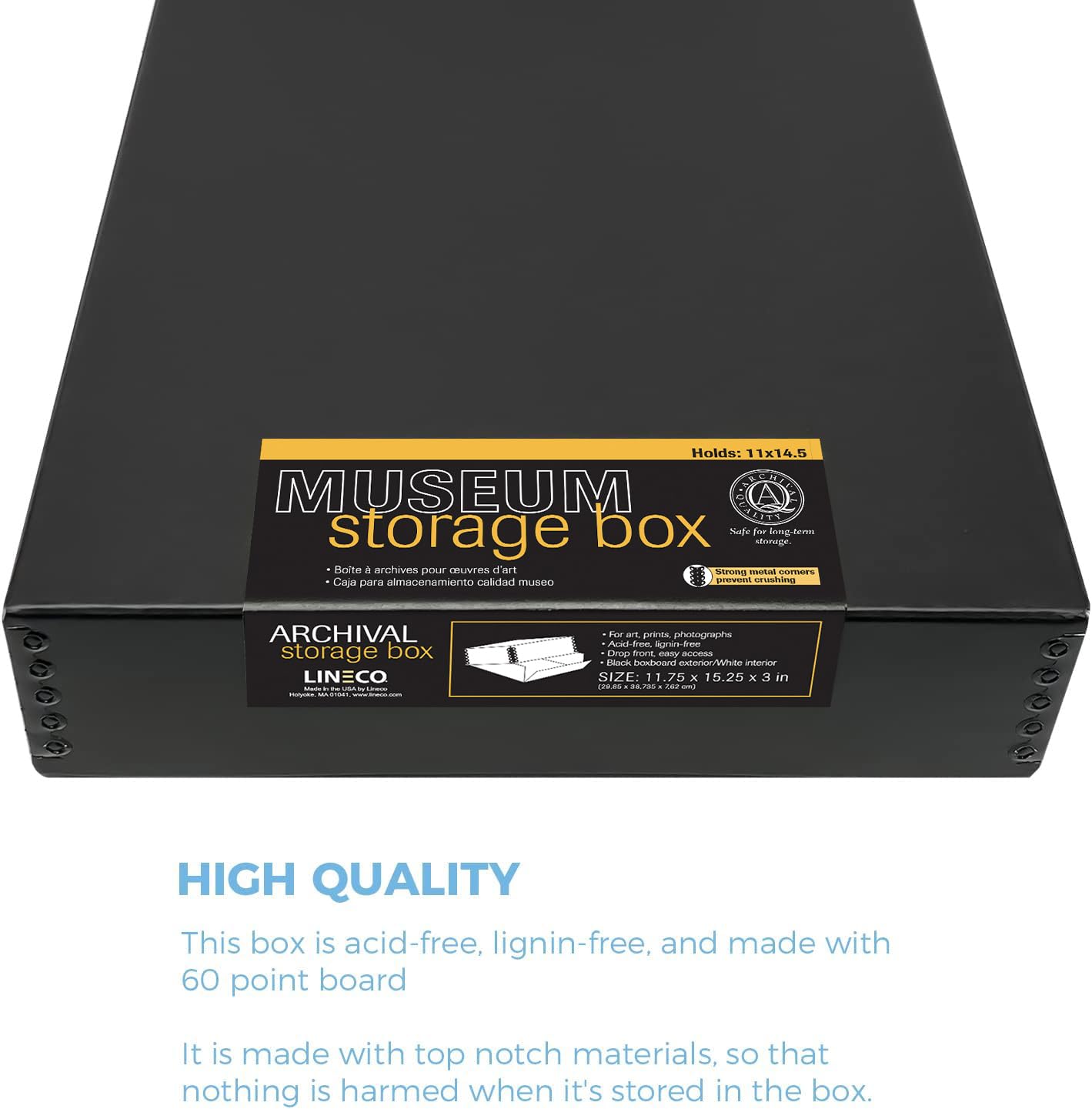 Lineco, 11X14 Black Museum Archival Storage Box, Drop Front Design, 11.75X15.25X3 In, Acid Free With Metal Edge, Preserves Picture Longevity, Organize Photos Documents, Crafts, Diy, 2 Pack