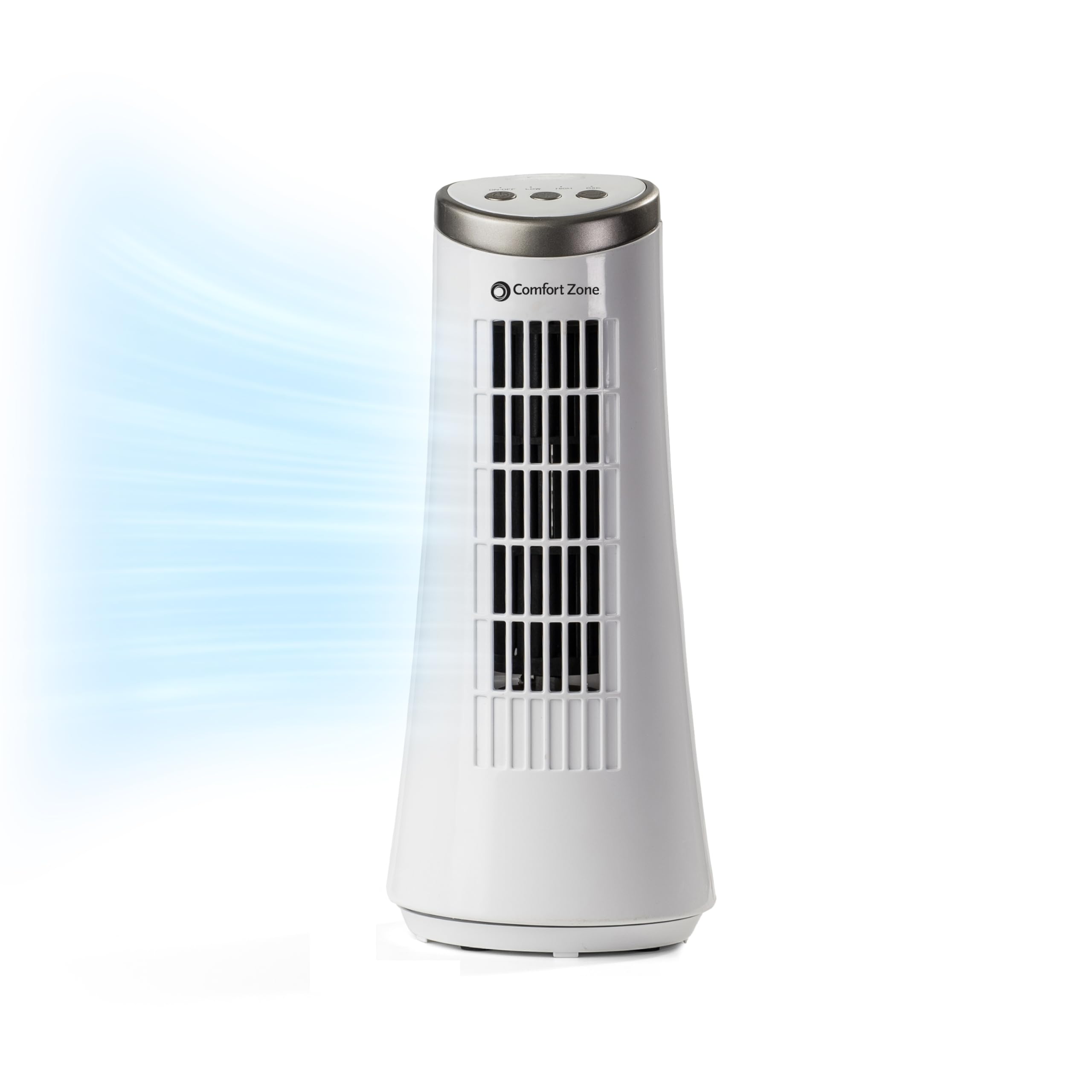 Comfort Zone 12-Inch Oscillating Desktop Tower Fan, Ultra-Slim Bladeless Design with 2 Speeds, Electronic Touch Controls & Carry