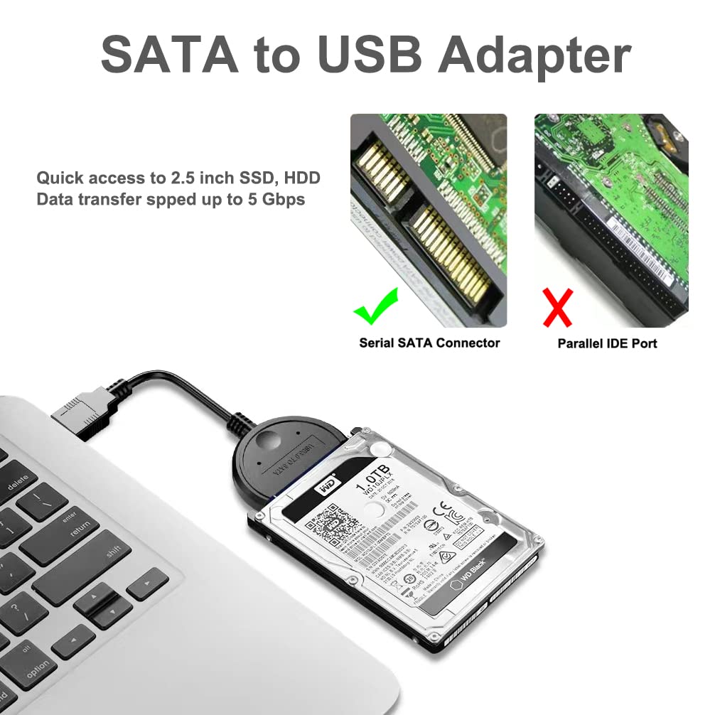 Dtech Sata To Usb 3.0 Adapter Cable For 2.5 Inch Ssd Hdd Hard Drive To Computer Pc Laptop 5Gbps Superspeed Compatible With Usb 2