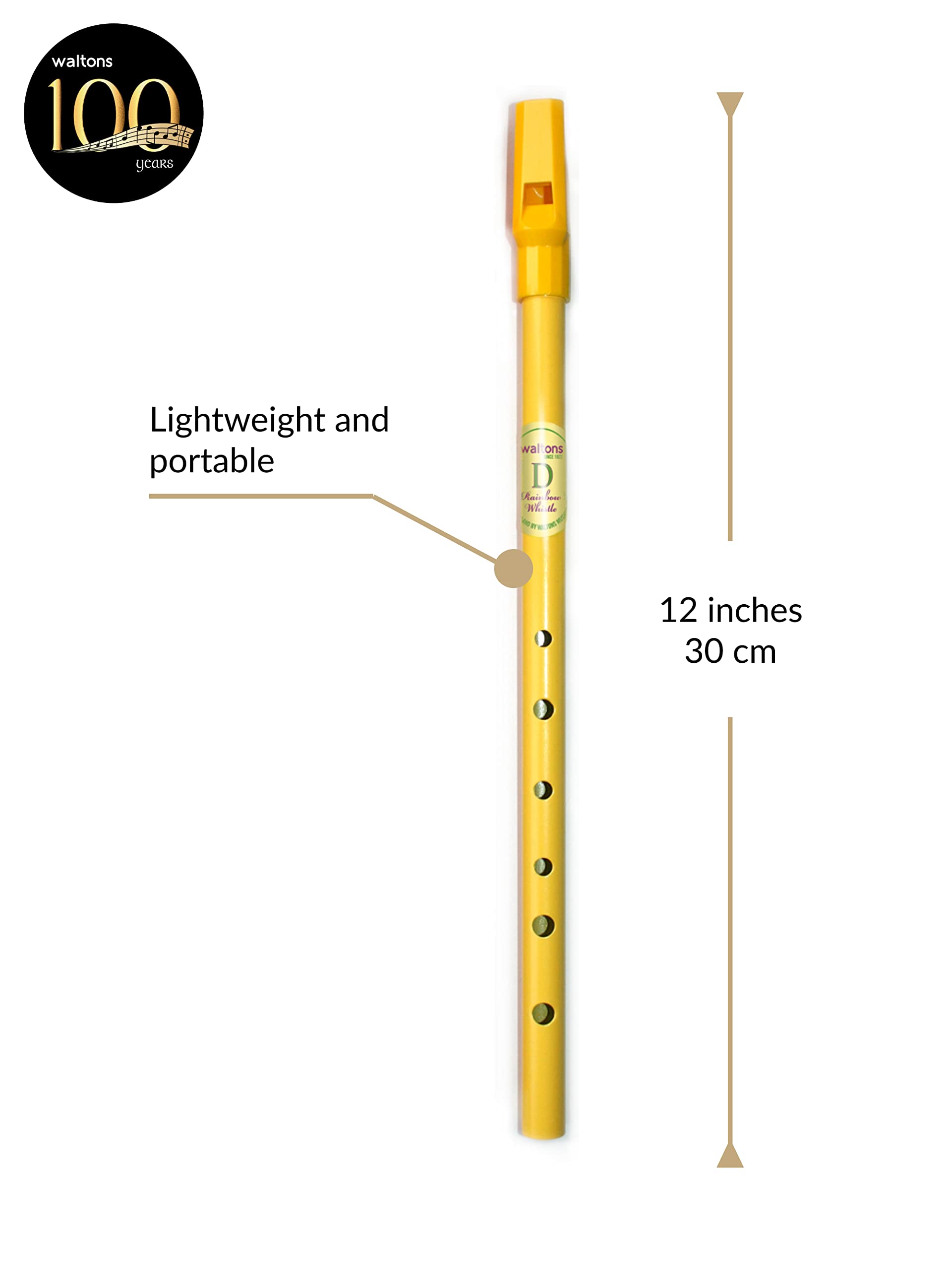 Waltons Rainbow Whistle Yellow - Fun & Colorful Tin Whistle - Key Of D - Irish & International Instrument - Perfect For Beginner