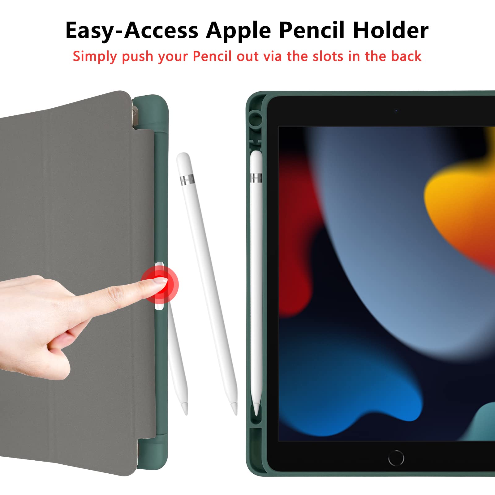 Topperfekt Hybrid Slim Case For Ipad 9Th / 8Th / 7Th Generation (2021/2020 / 2019) 10.2 Inch - [Built-In Pencil Holder] Shockpro