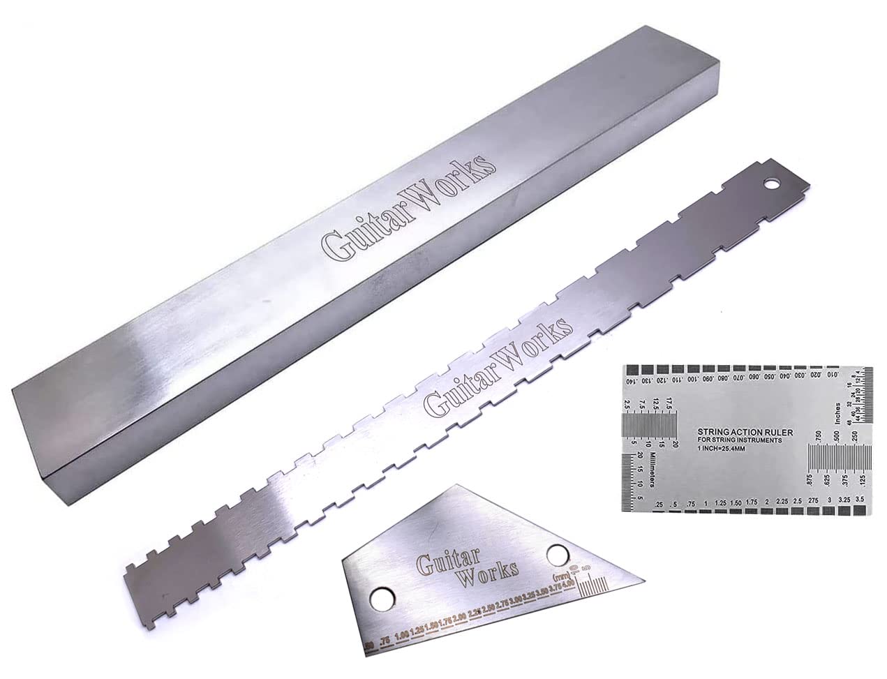 Jiayouy 4Pcs Luthier Tools Set Dual Scale Guitar Neck Notched Straight Edge String Action Gauge Ruler Fret Rocker Fret Leveling