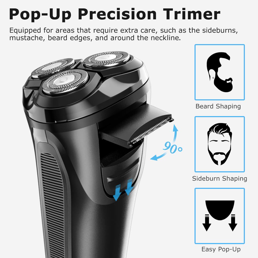Electric Razor For Men Mens Electric Shaver Usb C Rechargeable Waterproof Wet Dry Shaver With Pop Up Trimmer, Portable With Lcd