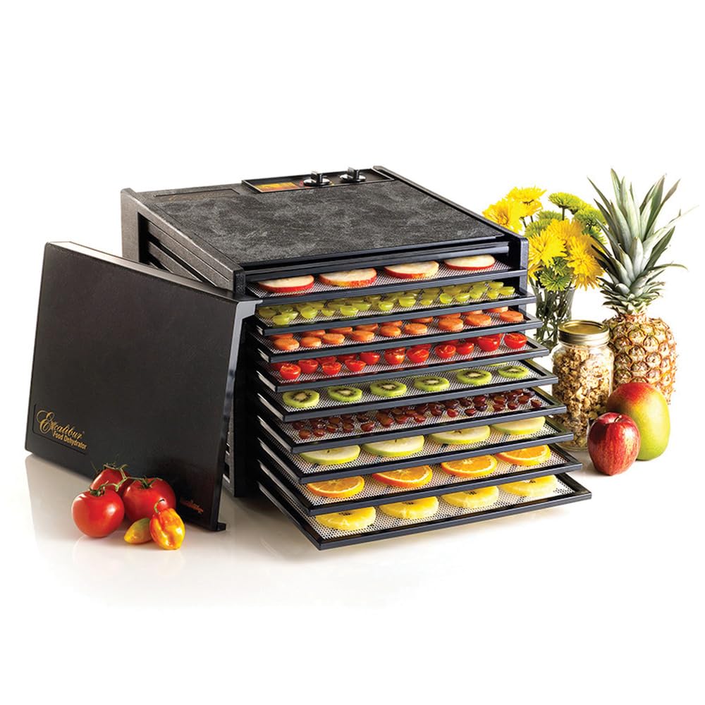 Excalibur 3926Tb Electric Food Dehydrator Machine With 26 Hour Timer, Automatic Shut Off And Temperature Control, 600 Watt, 9 Tr