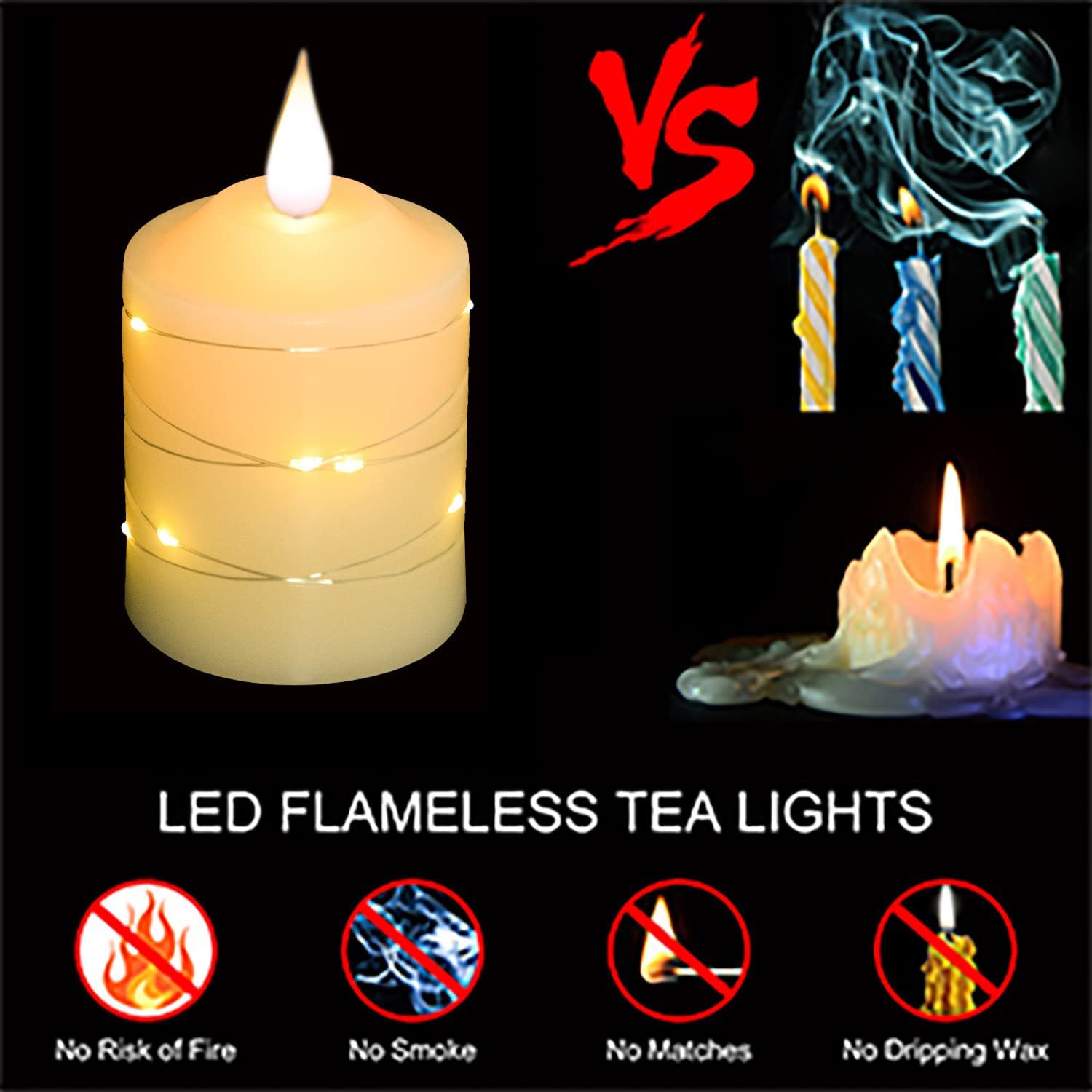 Flameless Battery Operated Led Candles: With Embedded String Lights, 3 Pack Flickering Electric Candles With 10 Key Remote Contr