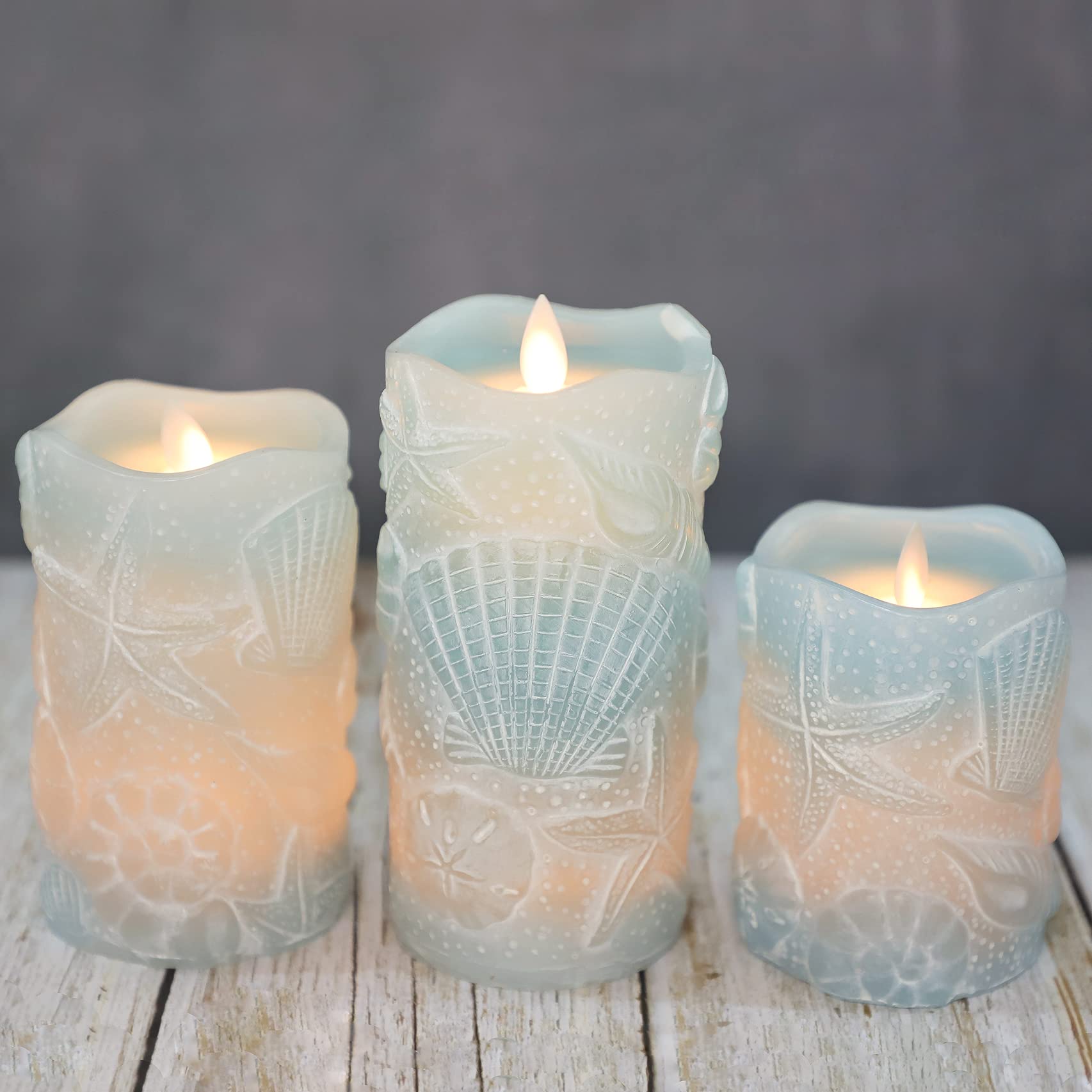 Silverstro Ocean Flameless Candles Remote Carved Seashell Real Wax Flicker Battery Operated Candles For Home Party Wedding Chris