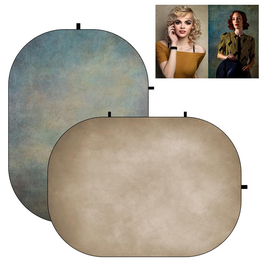 Kate 5X6.5Ft(1.5X2M) Collapsible Backdrops Tan Grey Green Double Sided Reversible Pop Up Background For Portrait Photography, Vi