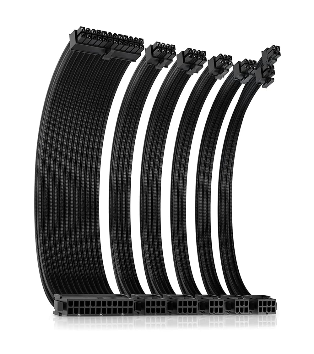 Okinos Psu Cables, Cable Extension Pc, 16 Awg 24Pin Atx / 4+4Pin Eps / 8Pin Pci E / 6Pin Pci E Psu Extension Cable Kit, 30Cm Len