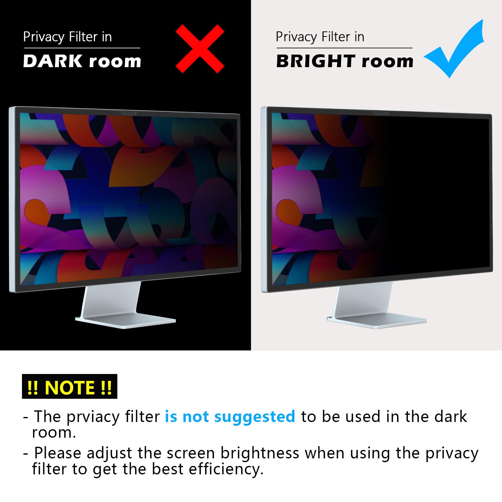 Filmext [2 Pack[2022 New] 27 Inch Privacy Screen For Monitor Compatible With Apple Studio Display 27'' Only,Removable Computer M