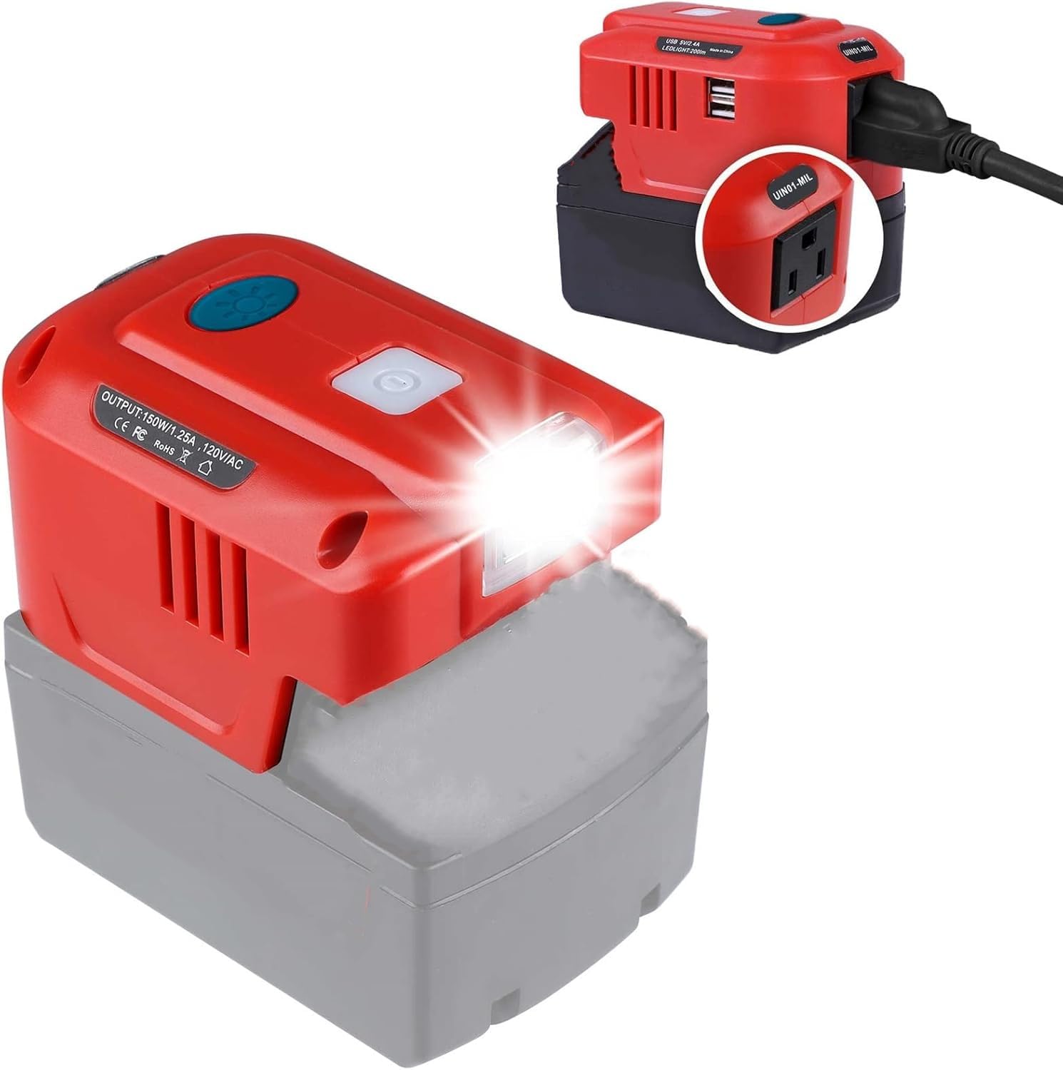 Btrui For Milwaukee M18 Usb Charger Adapter, For Milwaukee 150 Watt Powered Inverter, 18V Dc To Ac 110V 120V Converter With Led