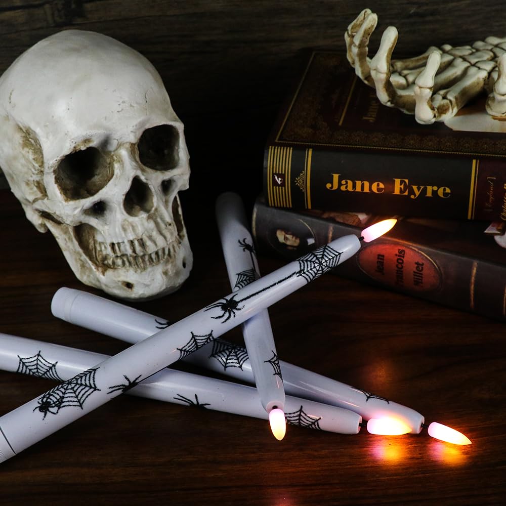 Lasumora Halloween Decoration Flameless Taper Candles With Remote Timer, Battery Operated Led Halloween Candles Flickering With