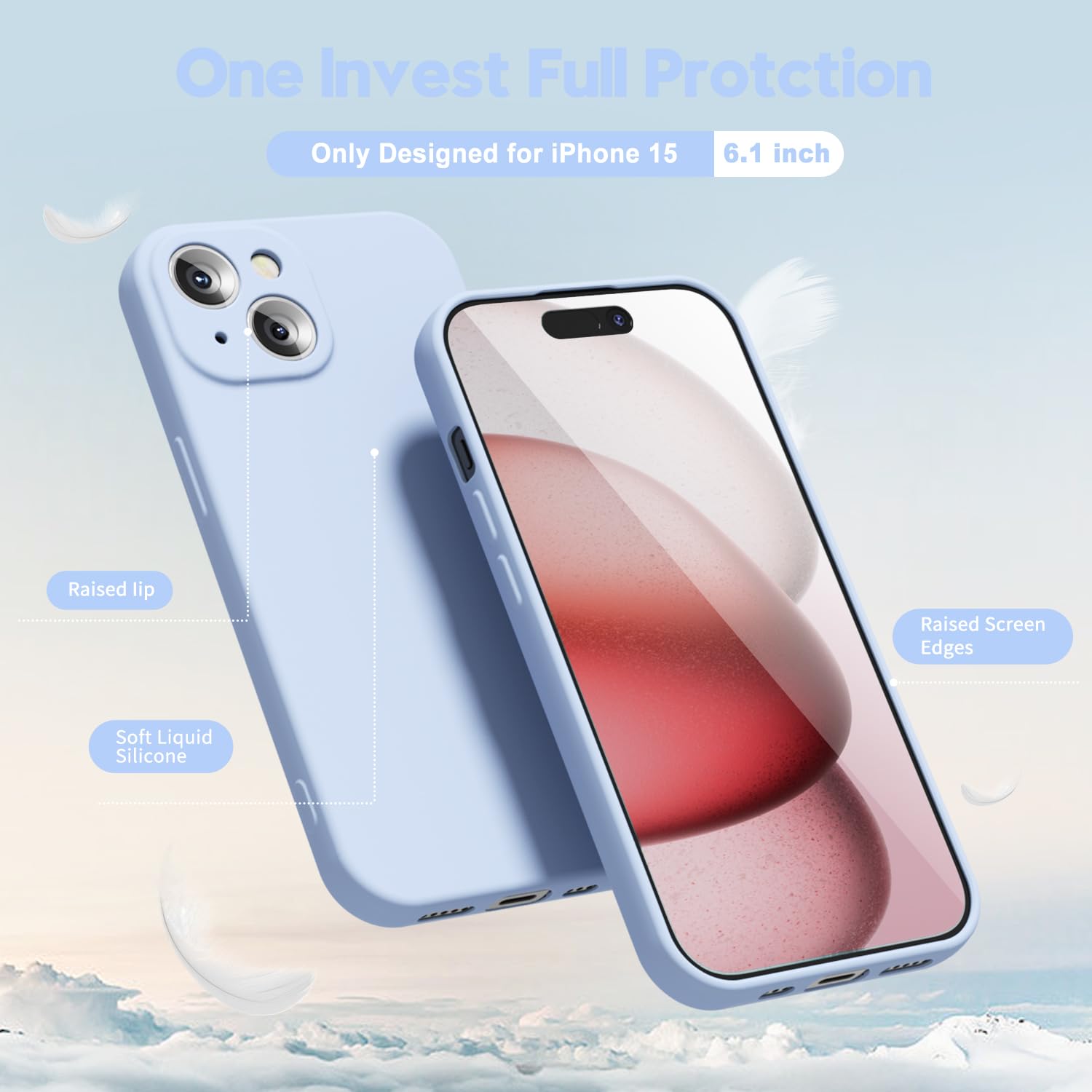 Oakxco For Iphone 15 Phone Case Phone Case Liquid Silicone, Thin Slim Soft Rubber Gel Tpu Plain Simple Cover For Women Girl Cute