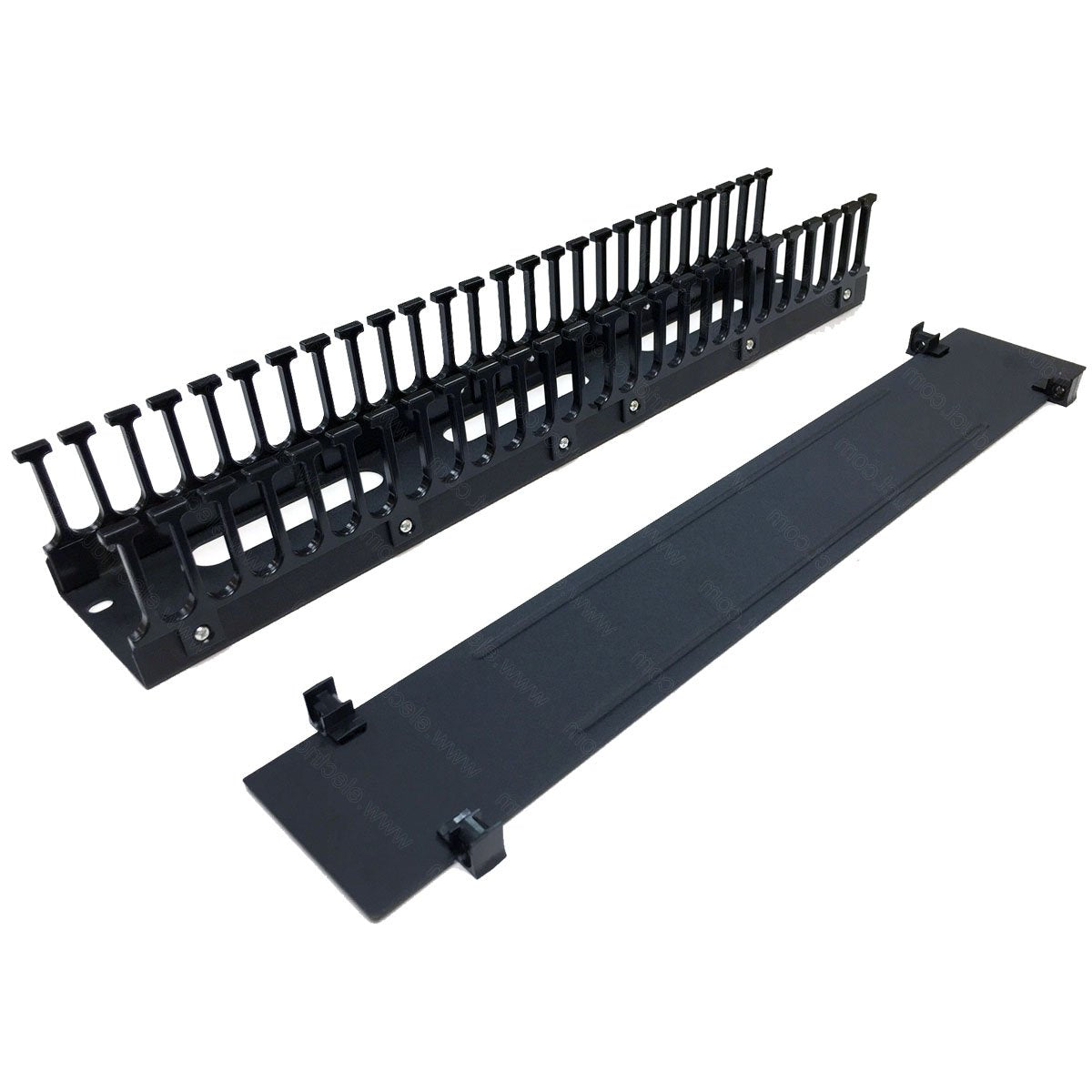 2U 25 Slot Easy Access Lid Cable Manager (Plastic Fingers/Metal Base & Lid) Server Rack Wire Management System - 5 Pack