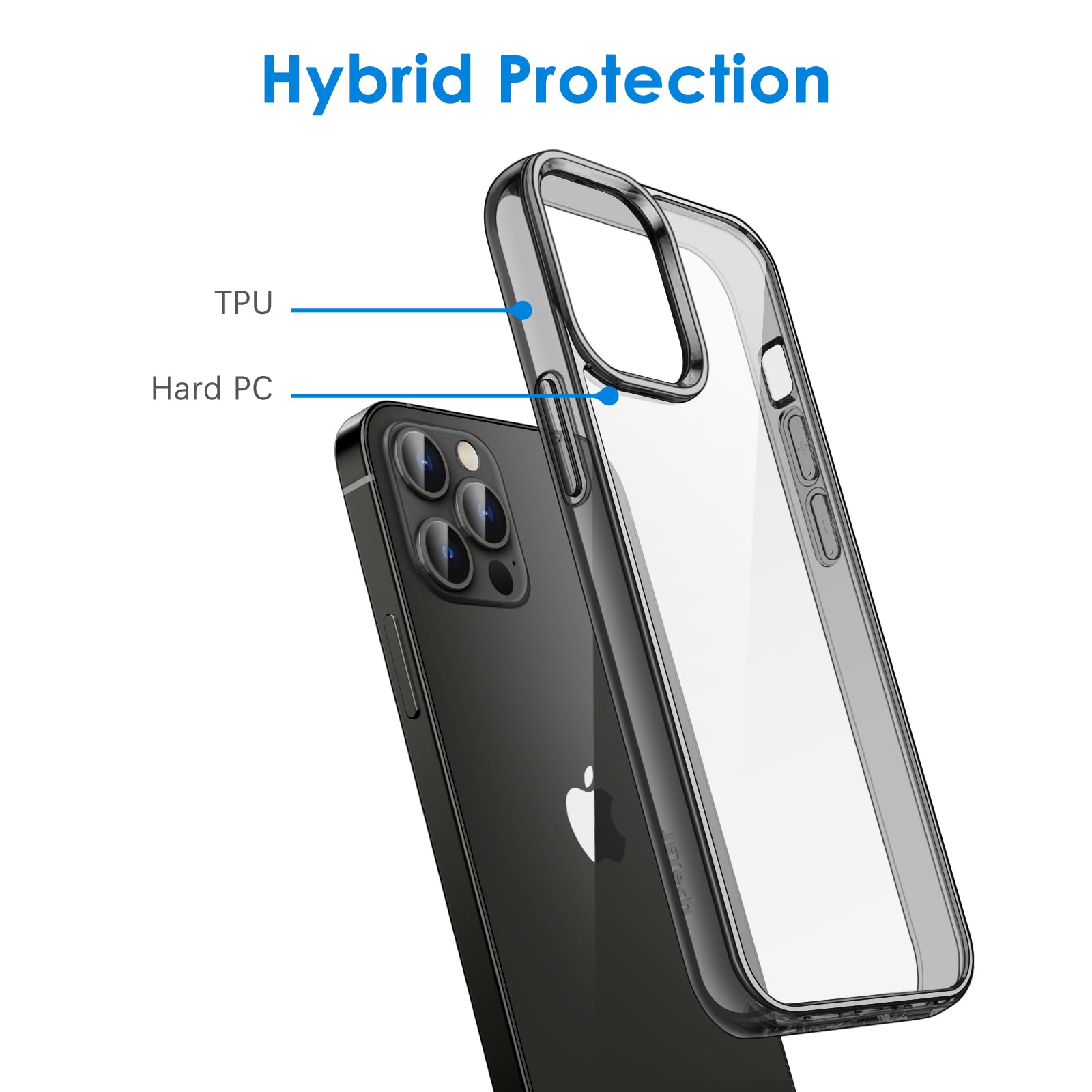 Jetech Case For Iphone 12 Pro Max 6.7 Inch, Non Yellowing Shockproof Phone Bumper Cover, Anti Scratch Clear Back (Black)