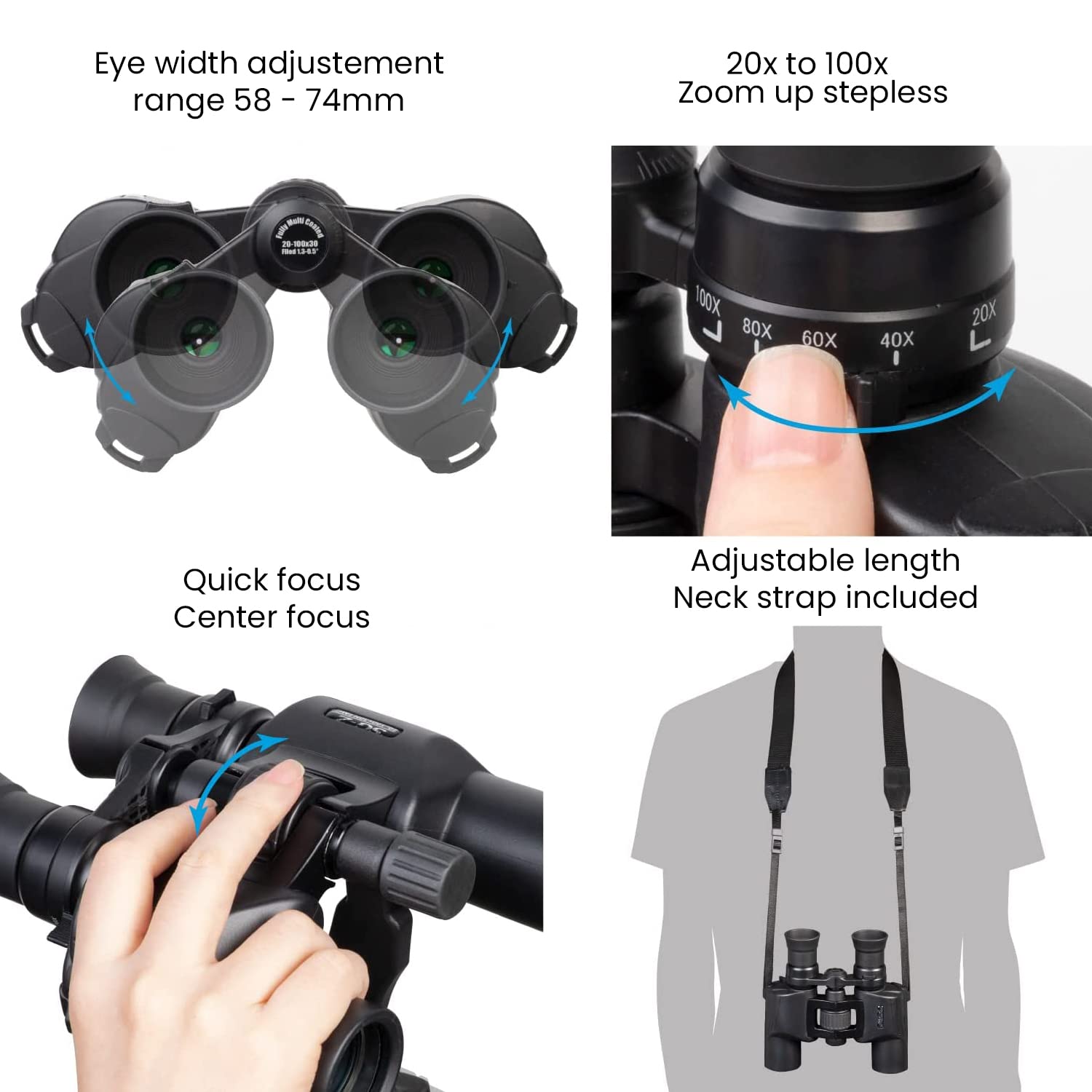 Kenko High Power Zoom Binocular, Sg-Z 20-100X30 N Fmc Smart Phone Holder Set, Magnificant 20X To 100X, Full Multi-Coating For Sp