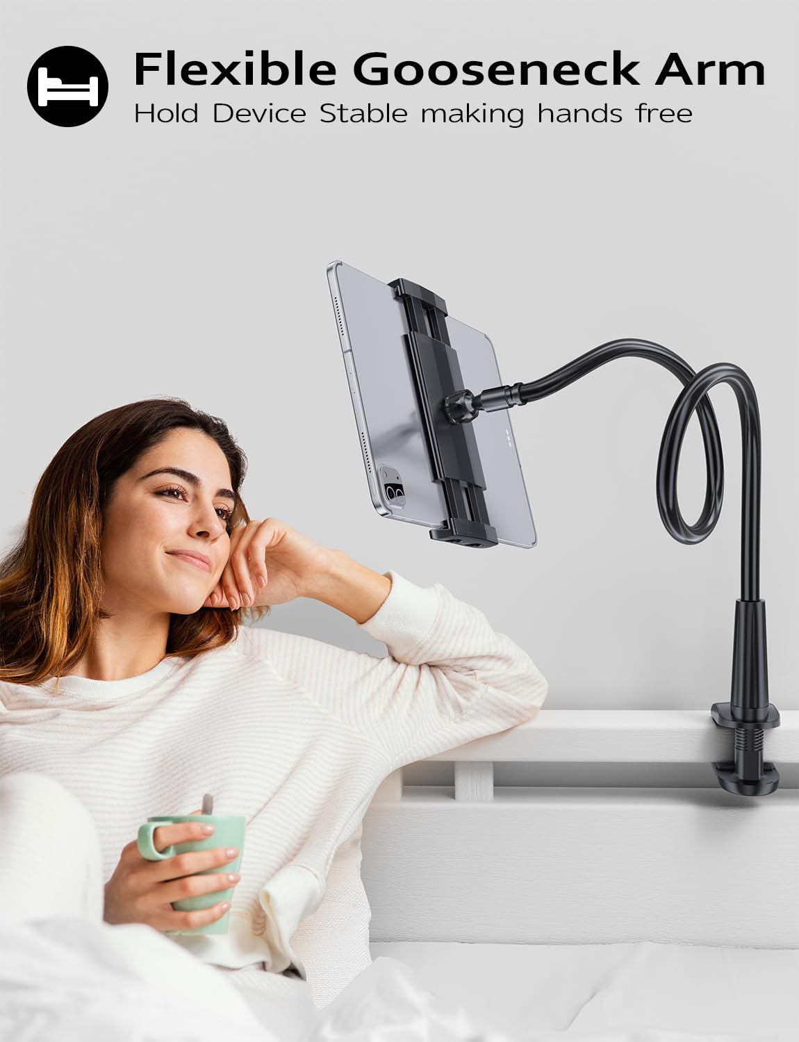 Tryone Gooseneck Tablet Holder Stand for Bed Adjustable Flexible Arm Tablets Mount Clamp on Table Compatible with iPad Air Mini | Galaxy Tabs | Kindle Fire | Switch or Other 4.7 10.5' Devices