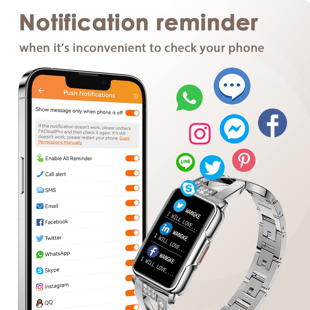 Luxury Silver Fitness Tracker Smart Bracelet For Women Stylish Beautiful Ladies Smart Watch With Pedometer Sleep Message Notific