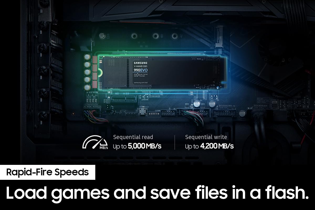 Samsung 990 Evo Ssd 2Tb, Pcie Gen 4X4, Gen 5X2 M.2 2280 Nvme Internal Solid State Drive, Speeds Up To 5,000Mb/S, Upgrade Storage