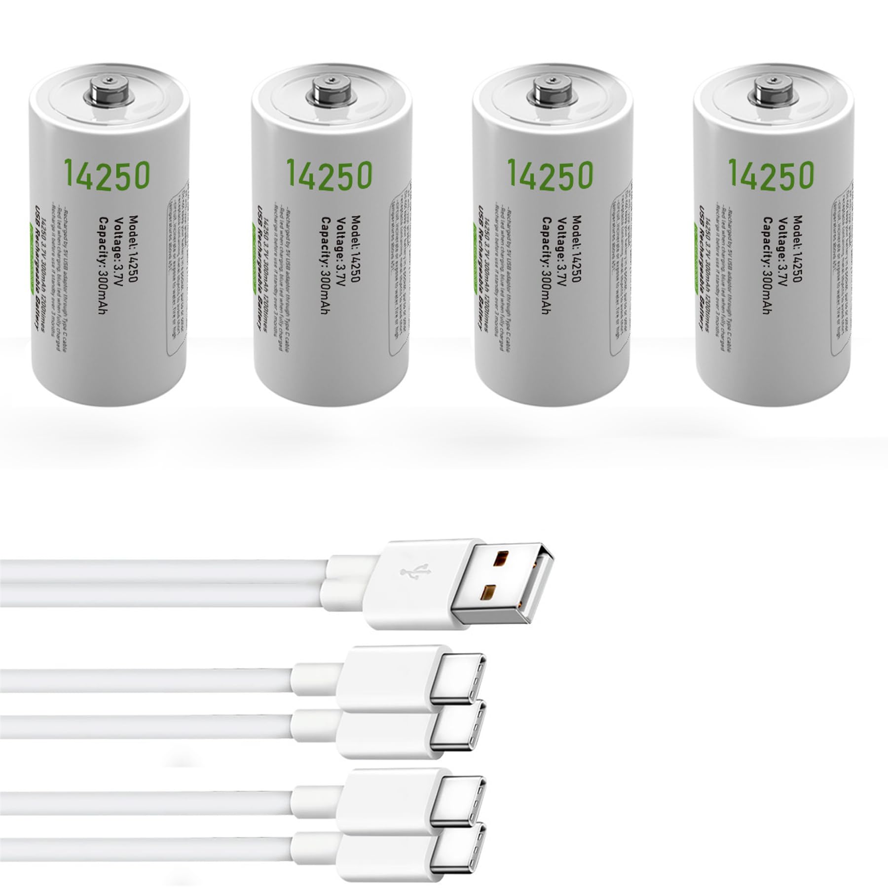 CAMELCELL 4 Pack CR14250 Battery,3.7 Volt Rechargeable Lithium Battery,1/2 aa 3.7v Lithium Battery,USB Type C Rechargeable Lithi