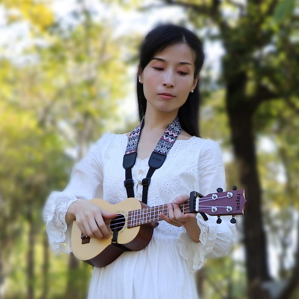 Rayzm Ukulele Strap  Zinc Ukulele Capo, Adjustable Soft Cotton Neck Sling Strap For Ukulele, Button Free Cross Chest Loop Style