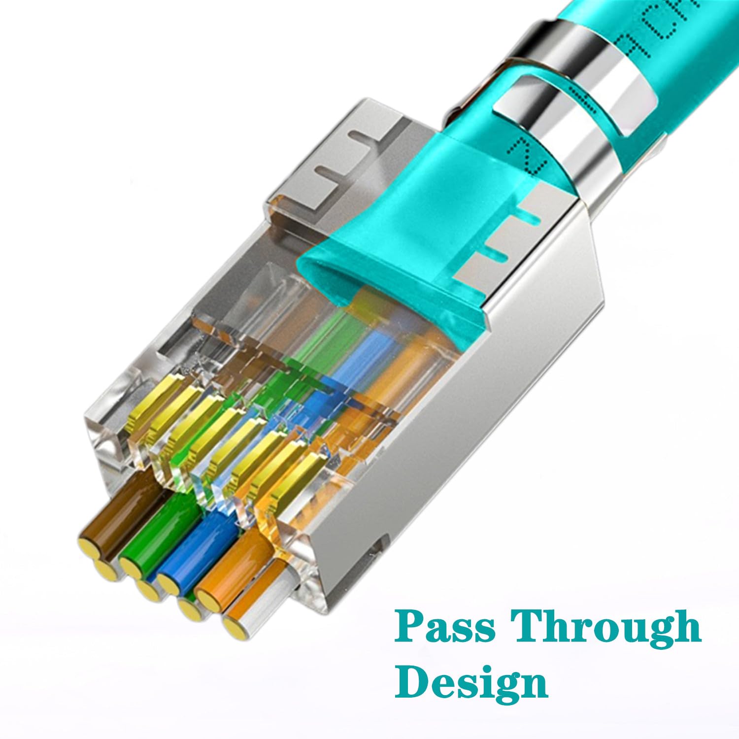 Gaobige 50 Pack Cat7 Cat6A Rj45 Pass Through Connectors Shielded (Cat7 Cat6A Ends/ Rj45 Modular Plugs) 50Pcs Strain Relief Boots