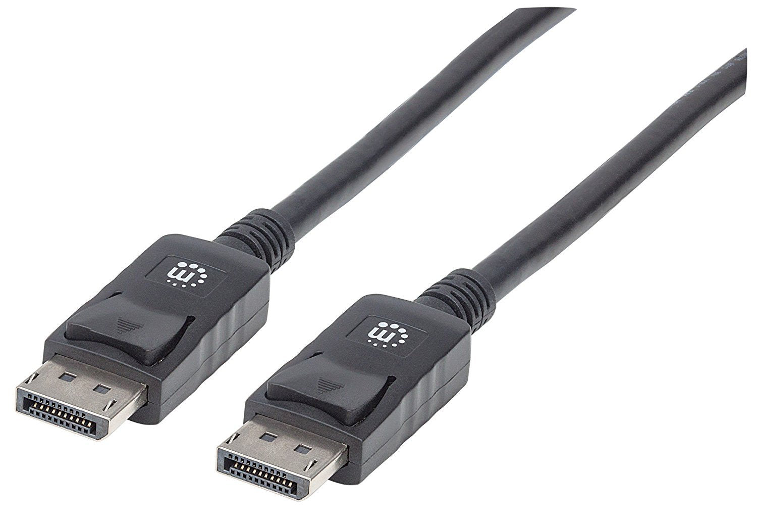 Manhattan DisplayPort 1.2 Cable, 4K@60hz, 3m, Male to Male, with Latches, Fully Shielded, Black, Polybag