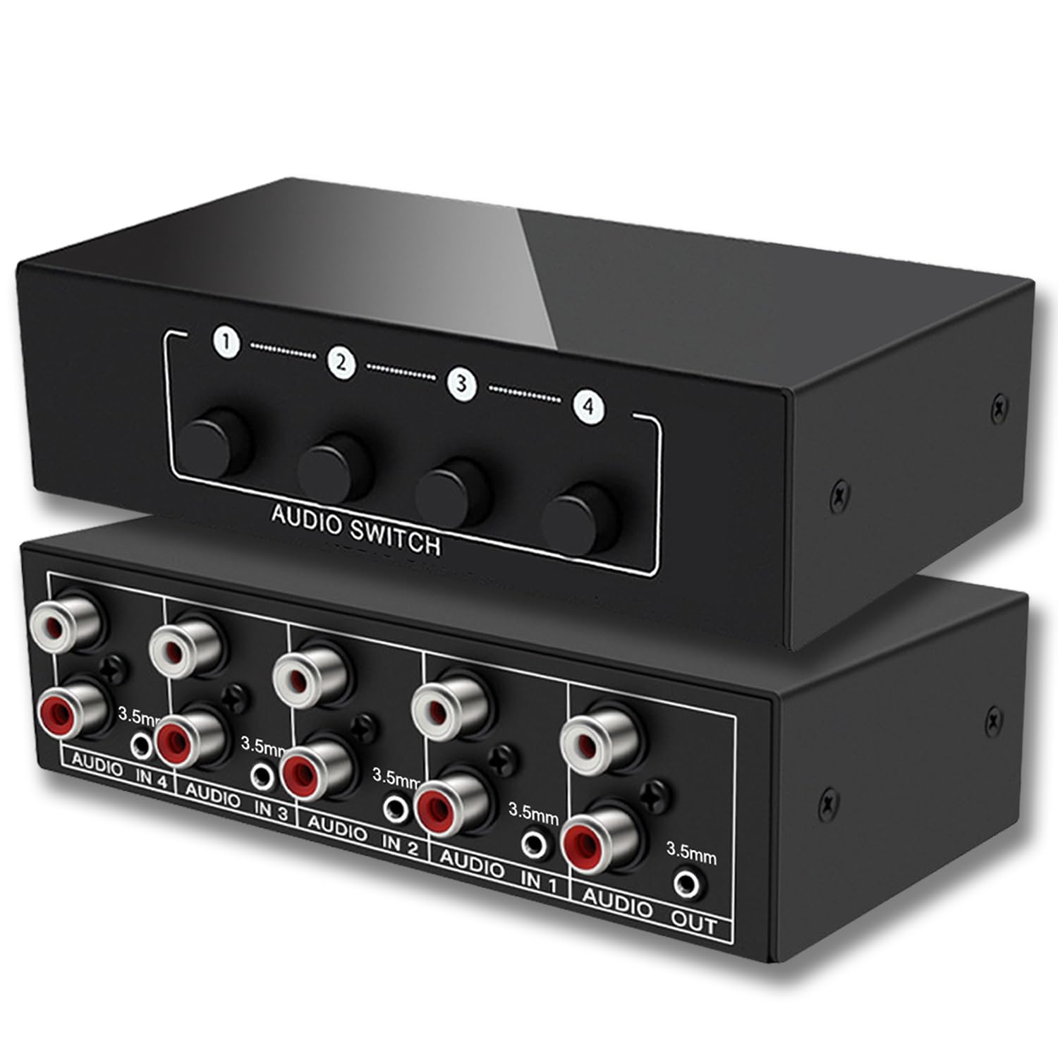Flyroadup 3.5Mm Aux + Rca L/R Bi Directional Stereo Audio Switch 4 In 1 Out A/B Analog Audio Switcher Selector