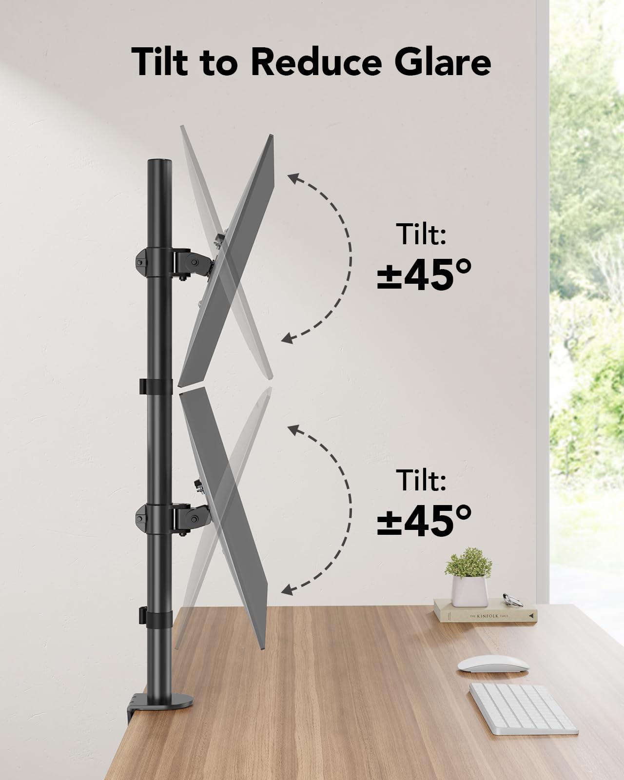 Huanuo Vertical Dual Monitor Mount, Stacked Monitor Stand For 2 Monitors With Height Adjustment Computer Monitor Arm Supports Tw