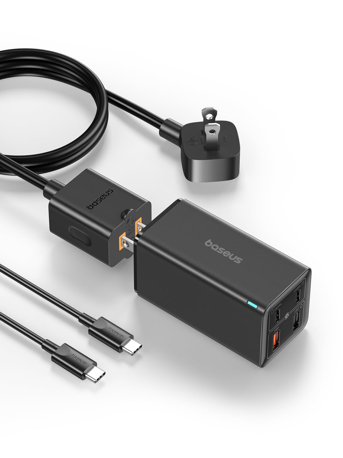 Baseus USB C Charger 100W, 4-Port GaN6 Foldable Wall Charger Compact Fast Charging Block Power Adapter for MacBook, Google Pixel