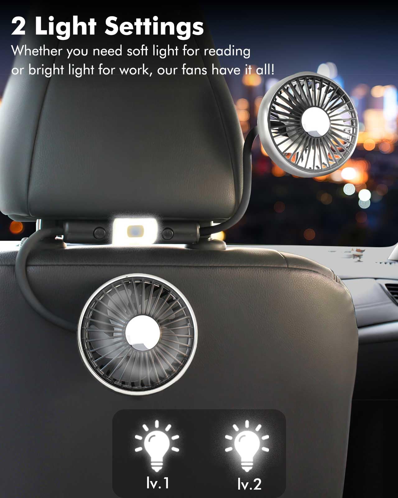 Nauttxon Hose Car Fan For Backseat Kids With Led Lights, Usb Fan For Backseat Of Car, Independent Control 3 Speeds 360Rotatable