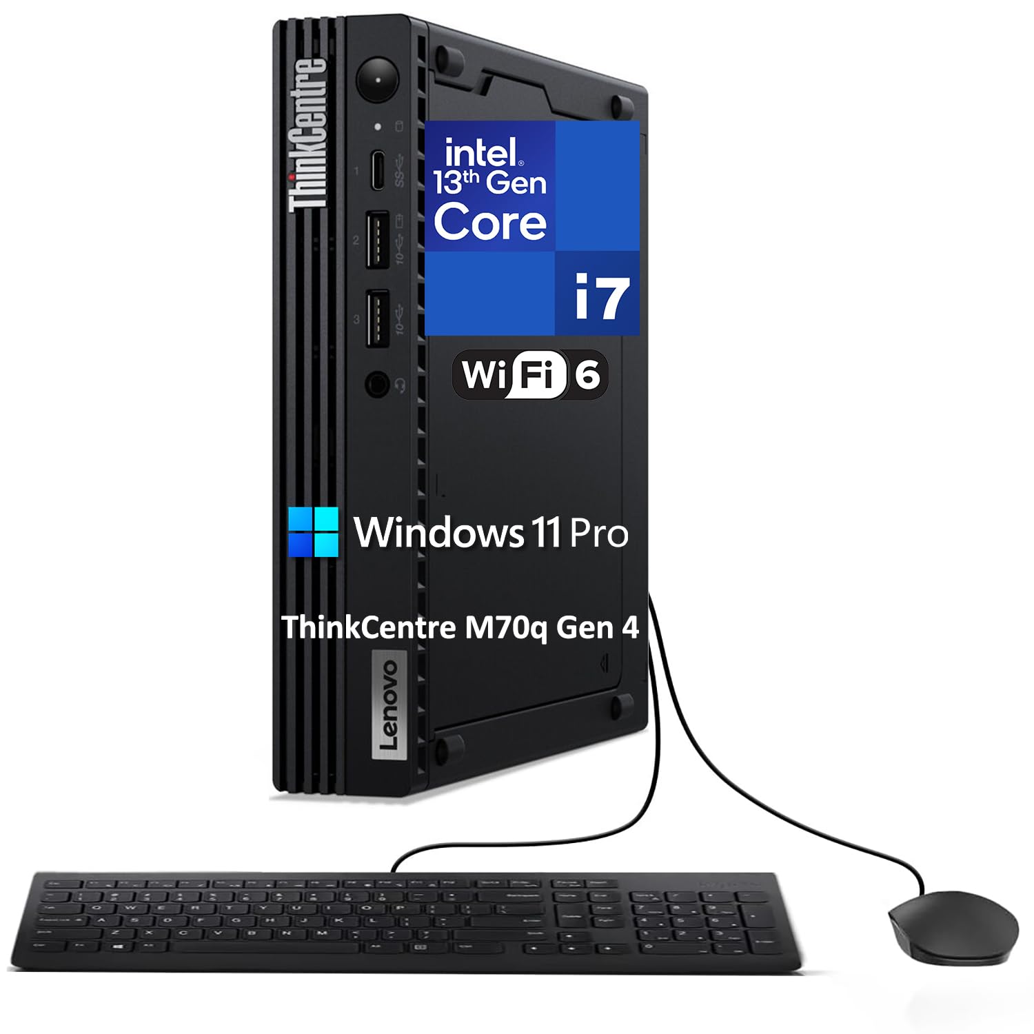 Lenovo ThinkCentre M70q Gen 4 MFF Tiny 1L Mini PC Business Desktop Computer, 13th Gen Intel 16-Core i7-13700T up to 4.9GHz, 32GB