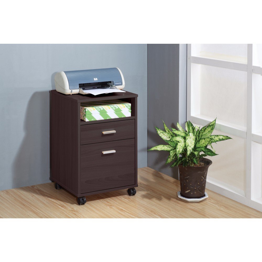 Benzara Mobile Storage File Cabinet, Dark Brown