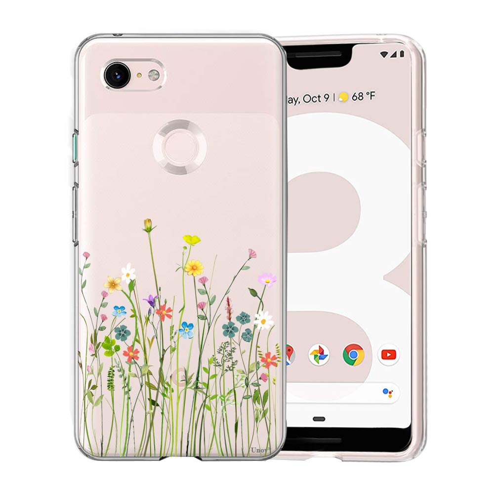 Unov Pixel 3 XL Case Clear with Design Soft TPU Shock Absorption Slim Embossed Floral Pattern Protective Back Cover for Pixel 3 