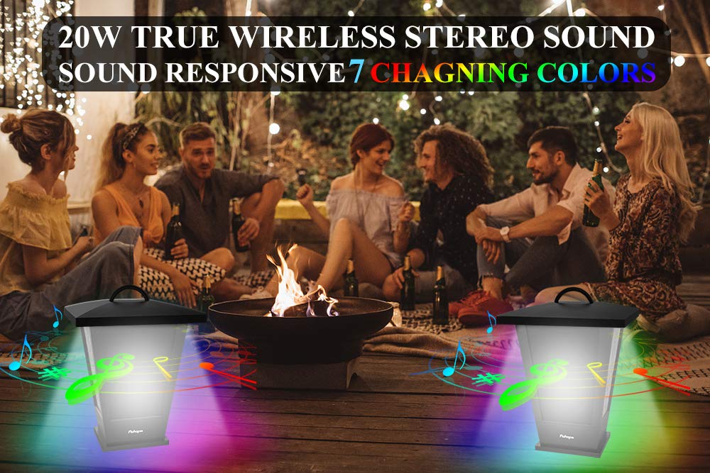 Pohopa Bluetooth Speakers Waterproof, 2 Packs True Wireless Stereo Sound 20W Dual Pairing Lantern Outdoor Speakers With 20 Piece