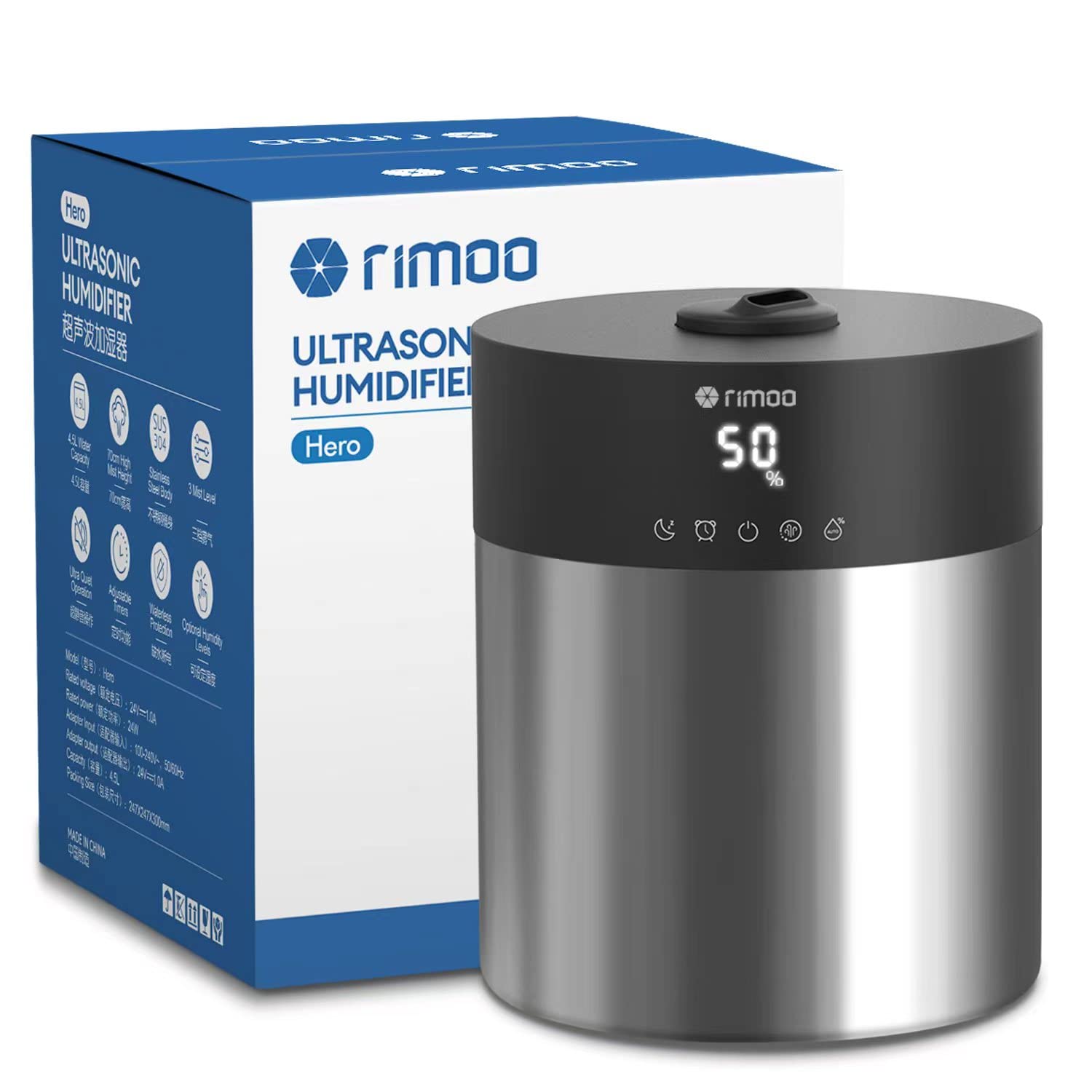 Rimoo Humidifiers For Bedroom Large Room, Ultrasonic Cool Mist Humidifier With Stainless Steel Tank For Boiling Cleaning, Top Fi
