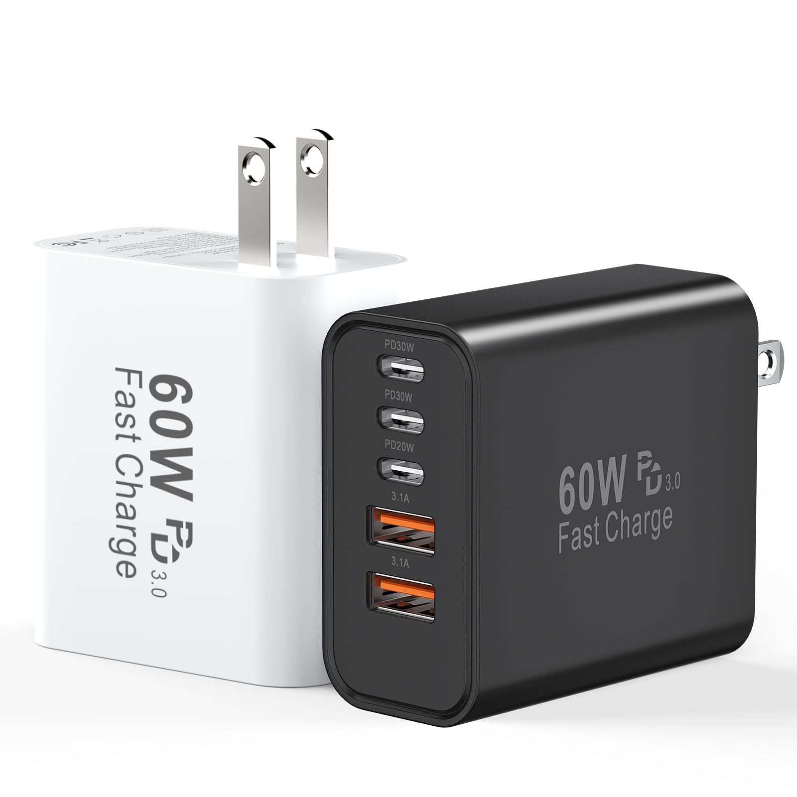USB C Fast Charger Block, 60W 5-Port USB C Wall Charging Blocks, Type C Charger Fast Charging Brick, 3USB C+2USB A PD&QC3.0 Mult